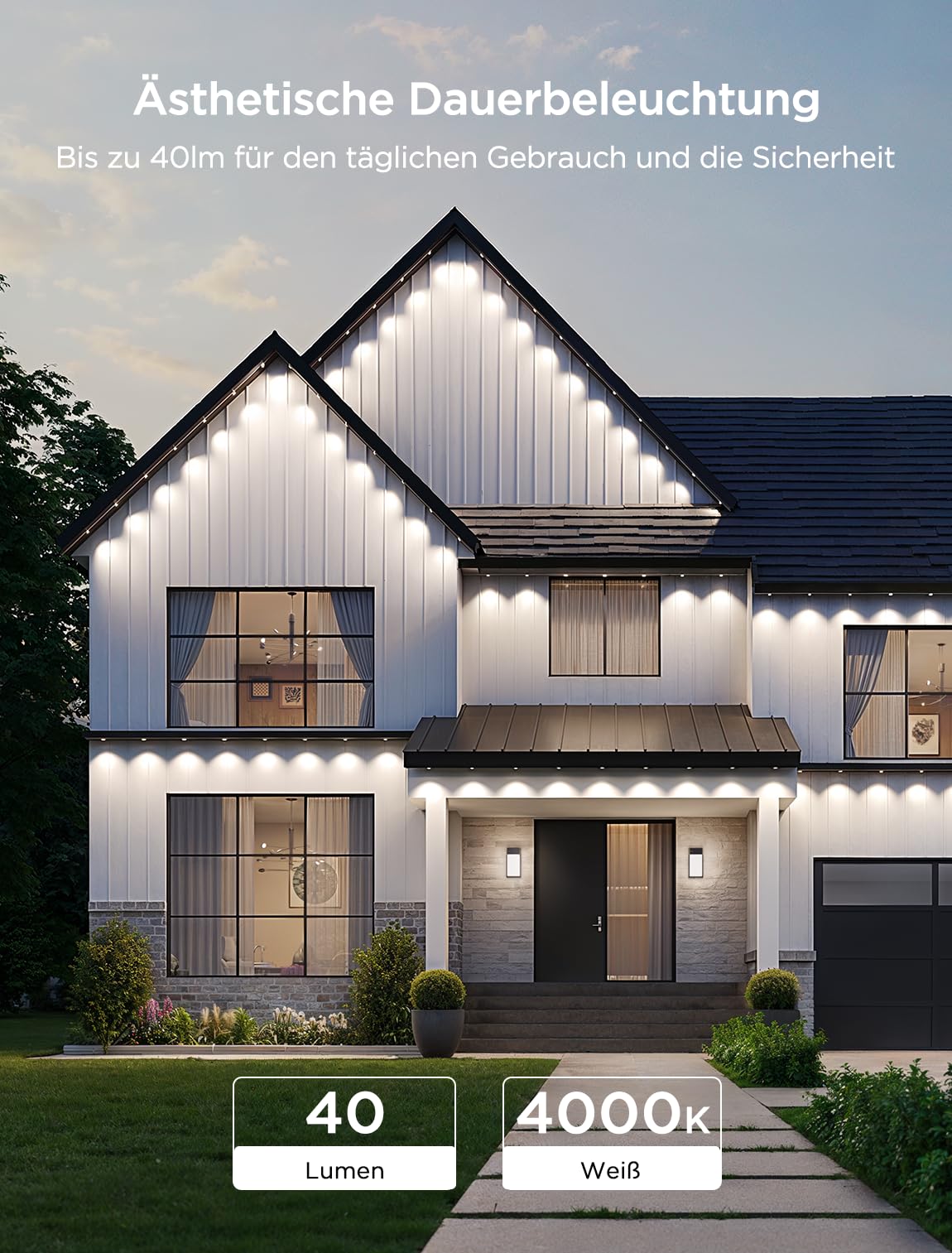 Govee Permanent Outdoor Lights 2, 30m RGBIC mit 72 LED Lichtern 40lm, IP67 | IP67 lichterkette, 100 Szenen Modi für Decor, Arbeit mit Alexa, Google Assistant & Matter, Weiße Version, Backyard, Eaves