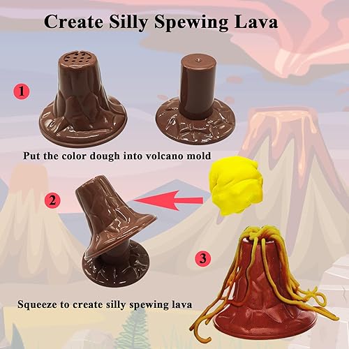 Miniatura 3 de Figuras de volcán de dinosaurio de masa de color con alfombra, juego educativo del mundo de dinosaurios, regalo de cumpleaños de Navidad para niños