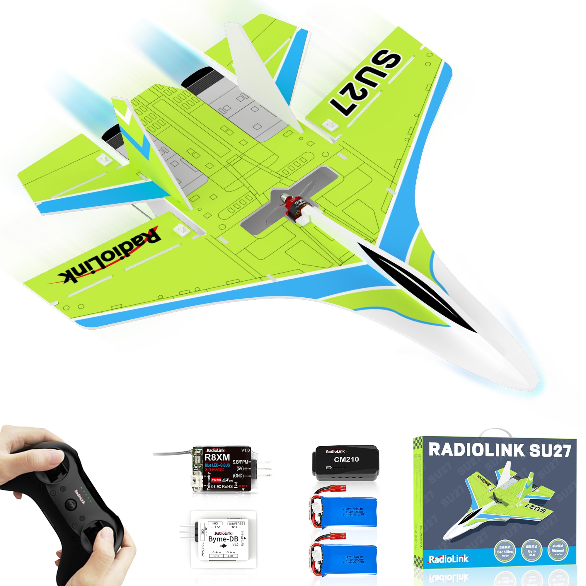 Radiolink SU27 RC Airplane Ready to Fly, 2.4GHz 3CH 2.4 Miles Long Range Aircraft, 4000KV Brushless Motor, 3 Flight Mode with T8S Transmitter & R8XM Receiver, Byme-DB FC, for Beginner or Experienced