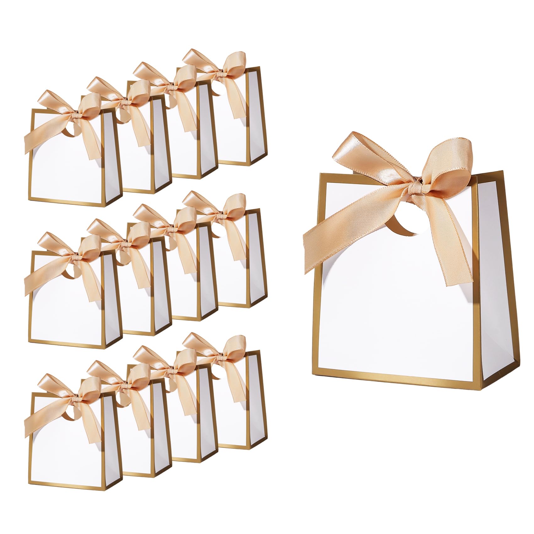 12Pcs Mini Gift Bags with Gold Ribbons 12× 11× 6 cm Small White Gift Bags White Party Bags for Wedding Baby Shower Birthday