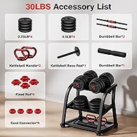 Vista 8 de Adjustable Dumbbell Set, 20/30/45/70/90lbs Free Weight Set With Double Locknut, 5-in-1 Dumbbells Set Includes Barbell, Kettlebells, Push up Stand
