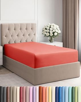 Twin XL Fitted Sheet - College Dorm Room Essentials - Coral | Bottom Fitted Sheet Only w/ 8-16 Inch Deep Pockets, Ultra-Soft, Breathable & Wrinkle Free, Easy-Care, Fade & Shrink Resistant
