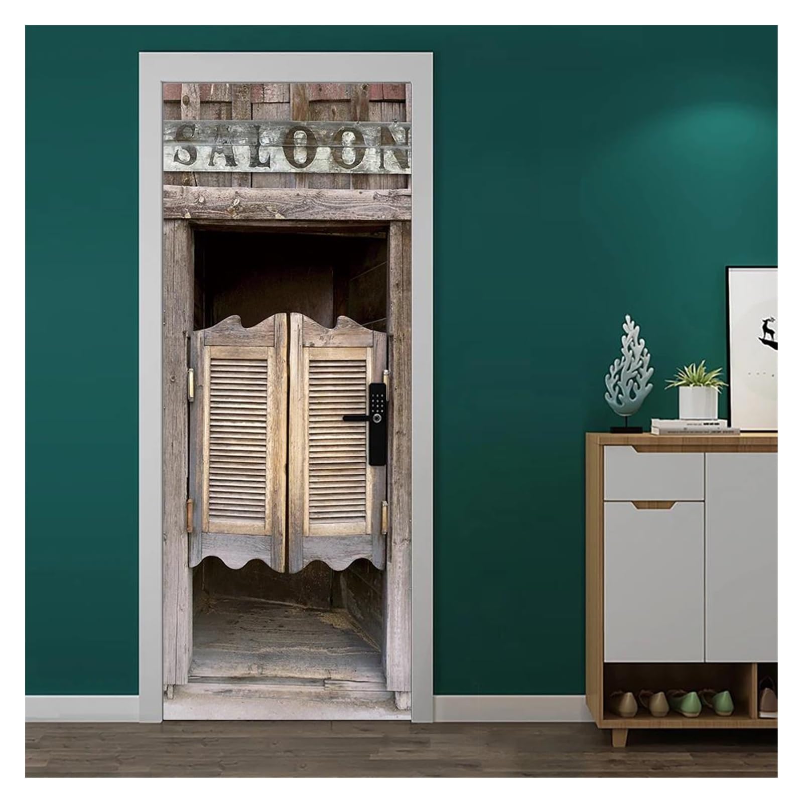 Sticker de porte vintage western 95x215cm pour décoration murale de maison