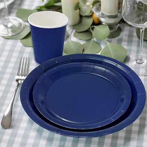 Miniatura 6 de Whaline Juego de vajilla desechable de 100 piezas, color azul claro, 50 platos de papel, 25 servilletas, 25 tazas para cumpleaños, novia, ducha,