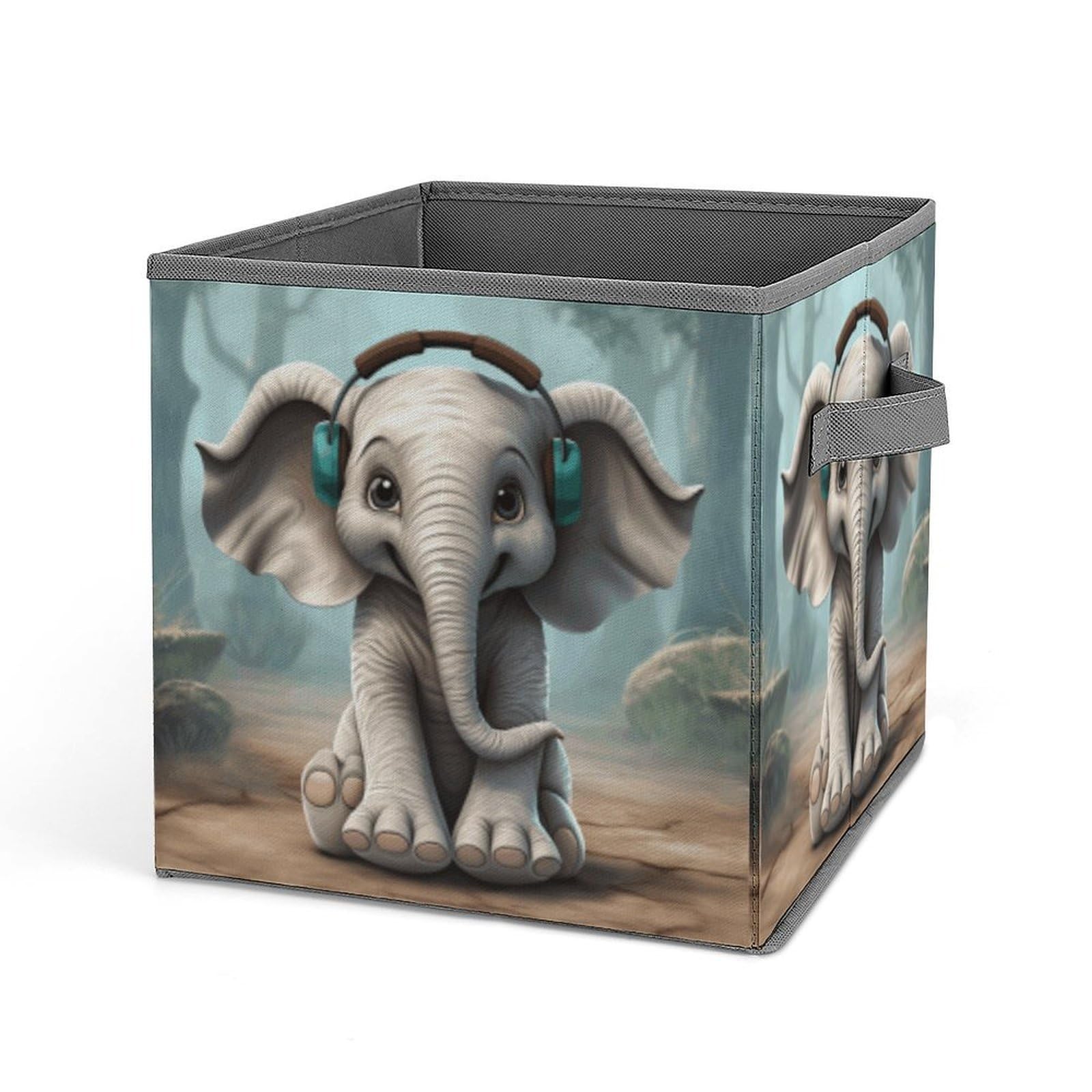 BTCOWZRV Gray Elephant Cube Storage Bins - 11 Inch Heavy Duty Fabric Closet Bins for Shelves, Cube Organizer - Collapsible Storage Boxes with Handle Decorative Clothing Storage Baskets