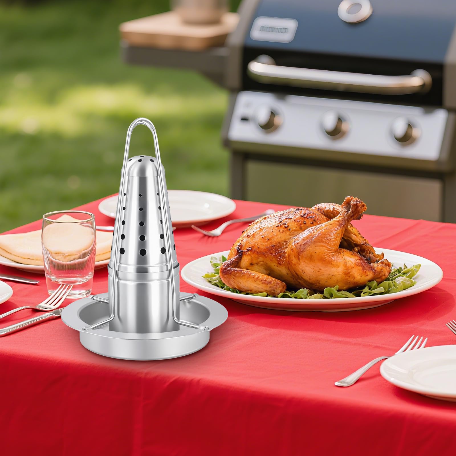 2 Stück Edelstahl Hähnchen Ständer, Bräter Huhn Halterung Vertikal Hähnchen Ständer Grill, Hähnchengriller, Hähnchenbräter Grill, Hähnchenbräter für Hausgrill, 17.5 x 24 cm