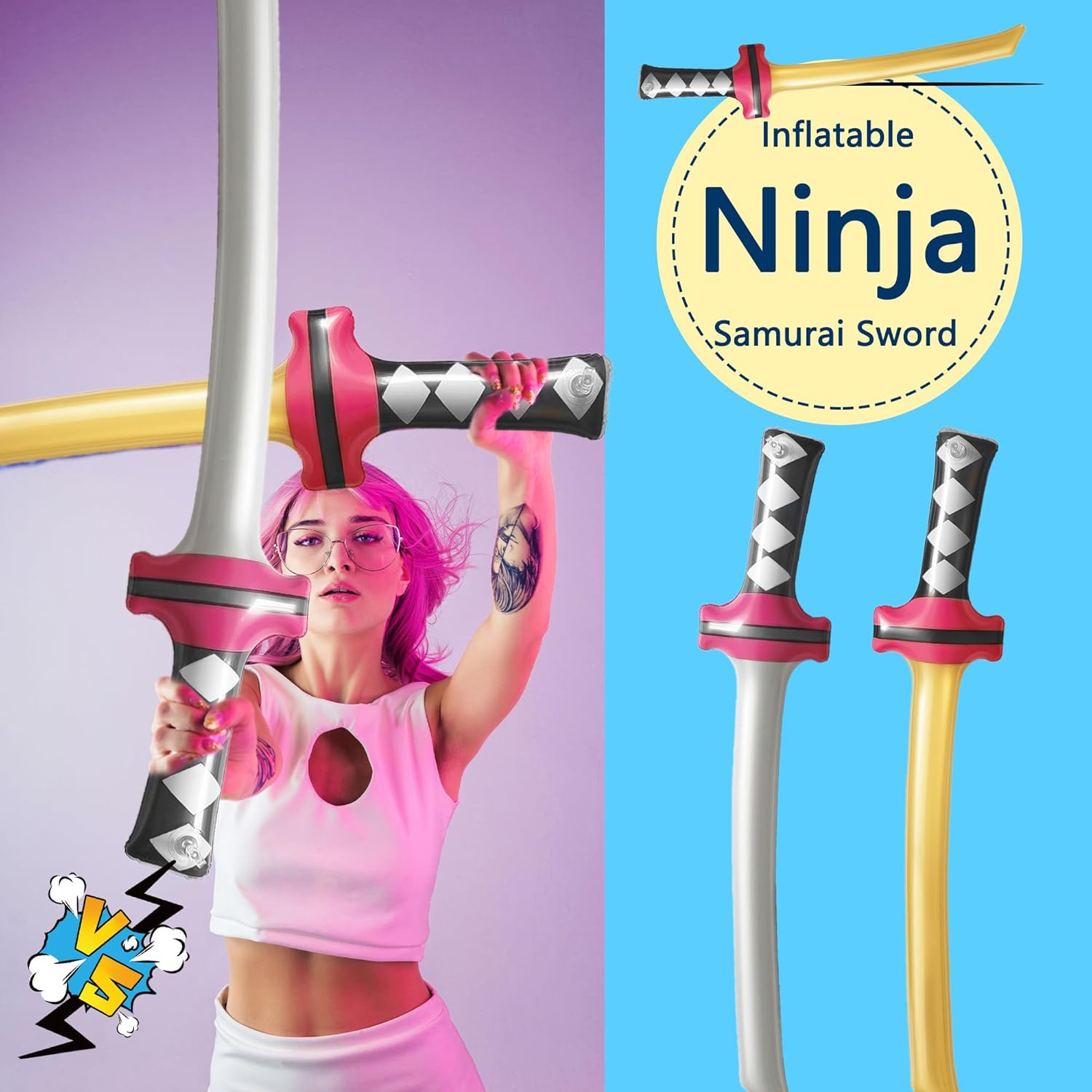 24 Pack Inflatable Ninja Swords Inflatable Sword Samurai Katana Blow Up Swords for Girls Boys Birthday Theme Ninja Party Favors