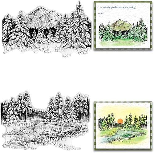 Miniatura 4 de Sellos transparentes de árboles de río de montaña para hacer tarjetas, álbumes de recortes, manualidades, decoración de bricolaje, fondo, invierno,