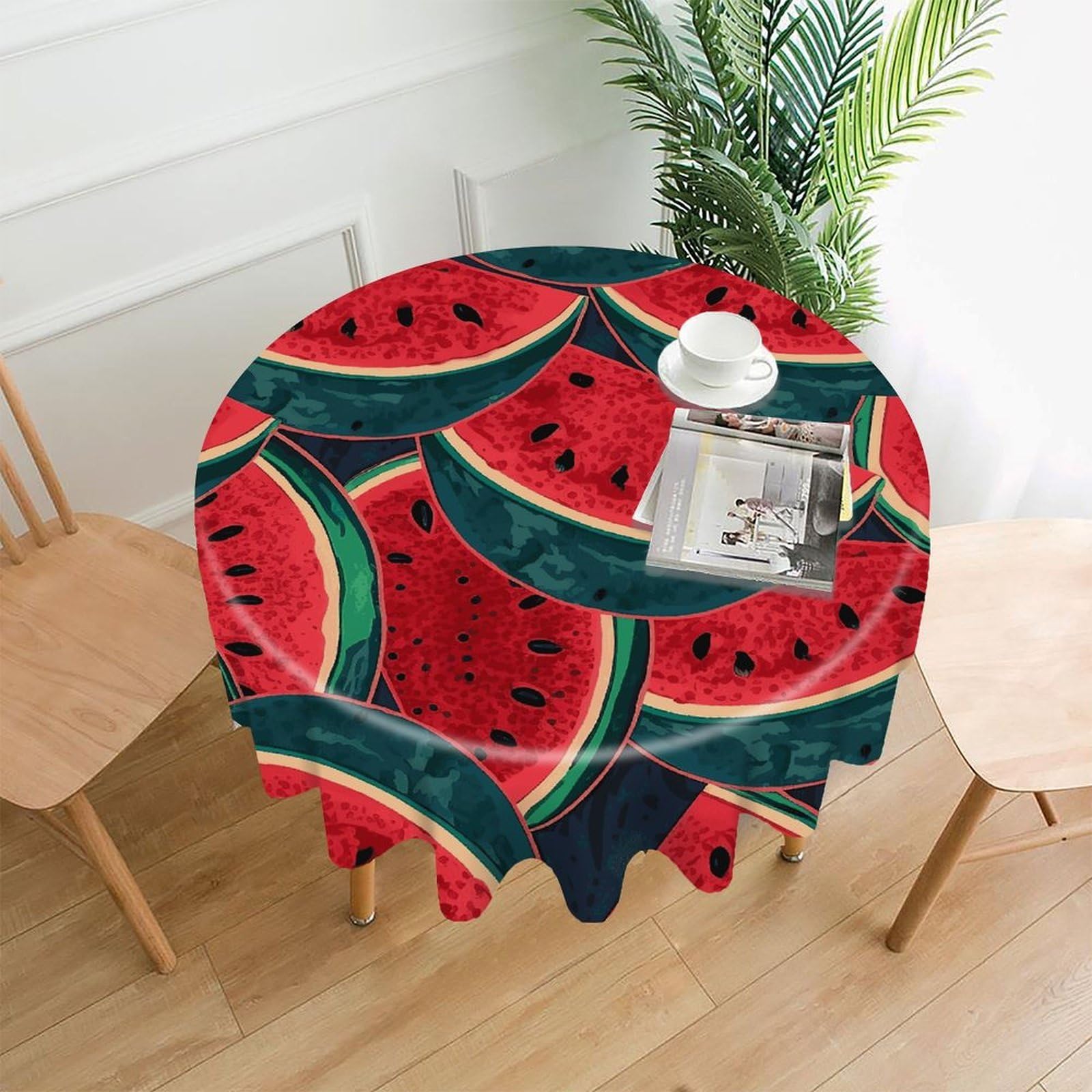 FekiLoot Red Watermelon Round Tablecloth Cover 60 Inch Wrinkle Free Washable Polyester Fabric Table Cover Decorative Round Table Cloth for Home Dining Kitchen Party Farmhouse