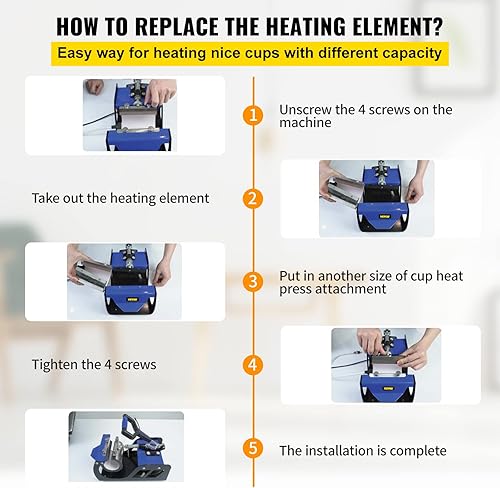 Miniatura 5 de VEVOR Accesorio de prensa de calor para tazas, 6 onzas, 11 onzas, 12 onzas, 17 onzas, cuatro elementos de transferencia de calefacción para prensa