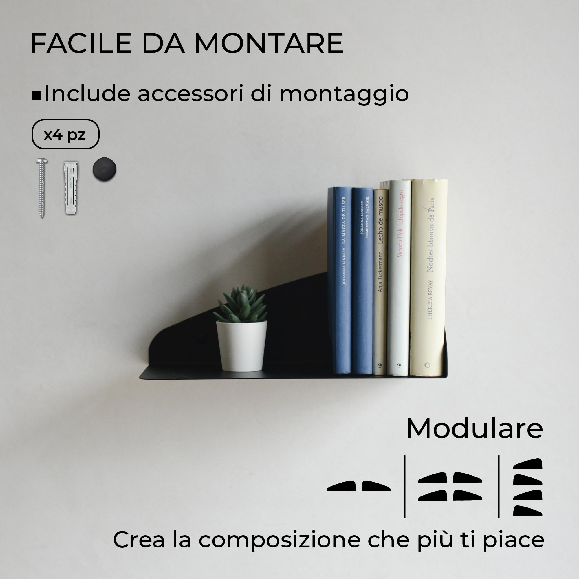 MILUKA Set 2 Libreria da parete Sospesa 35 x 16 cm | Libreria Scaffale Metallo Bianca con Fermilibri Magnetici Regolabili | Mensola Libri, CD o Comodino Sospeso