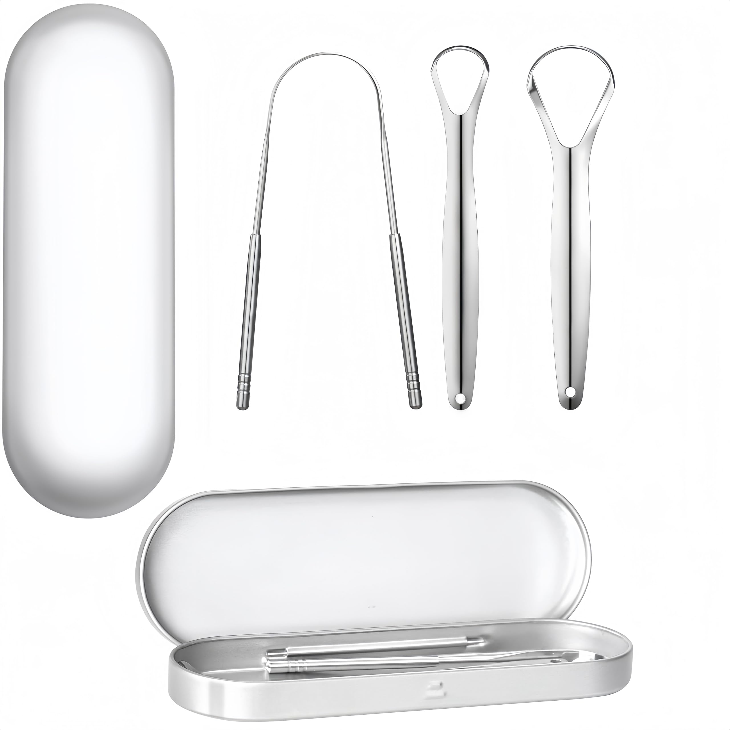 RedLeaf Set of 3 Tongue Scrapers for Adults, Tough Metal Tongue Cleaner w/Storage Case, Stainless Steel Tongue Scrubber for Fresh Breath & Oral Hygiene
