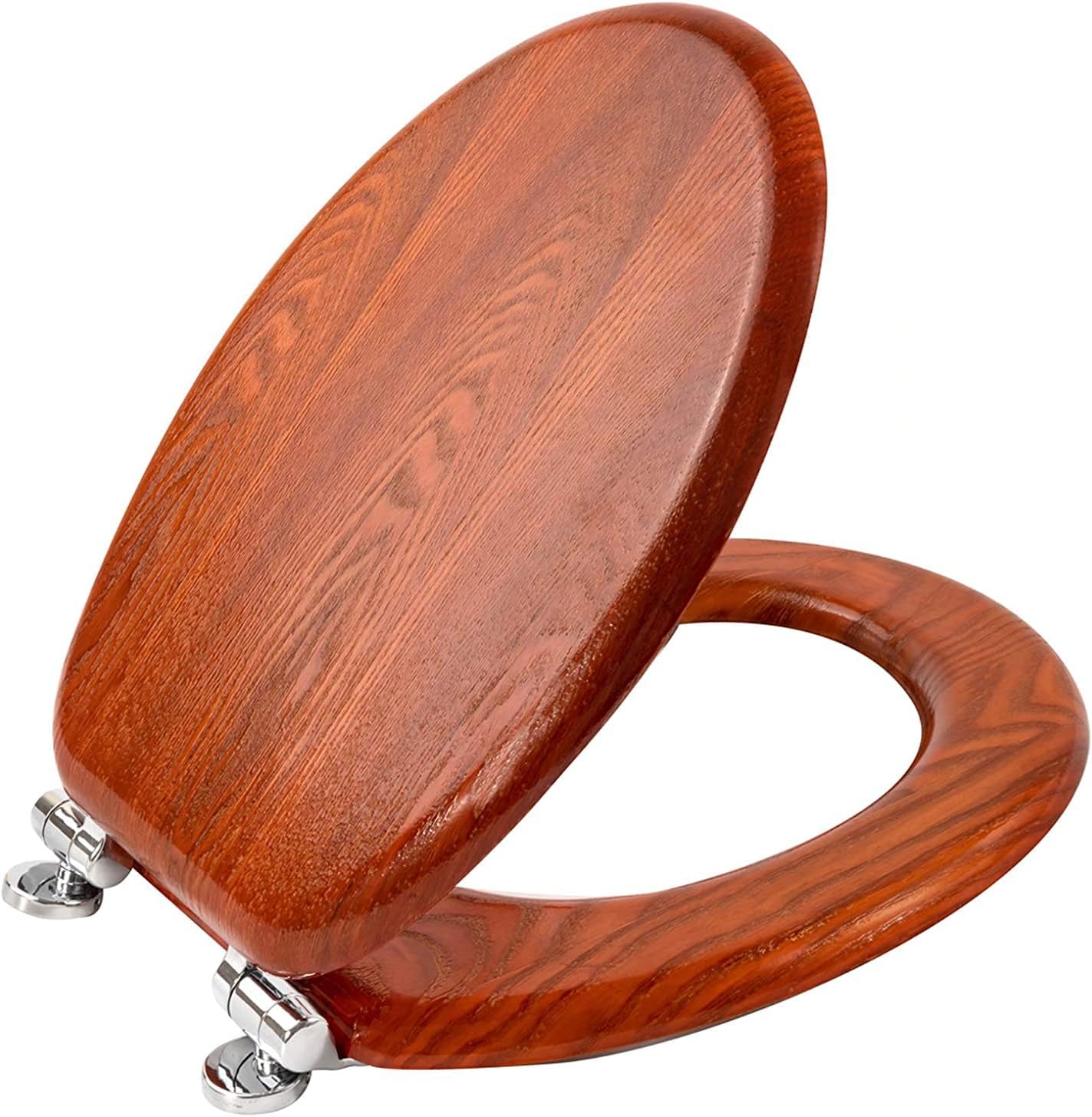 Antibacterial Wooden Soft Close Toilet Seat with Quick Release Adjustable Hinges Toilet Seat Easy Clean and Assembly for Bathroom 45 x 37 x 5.2 cm (Antique Pine)