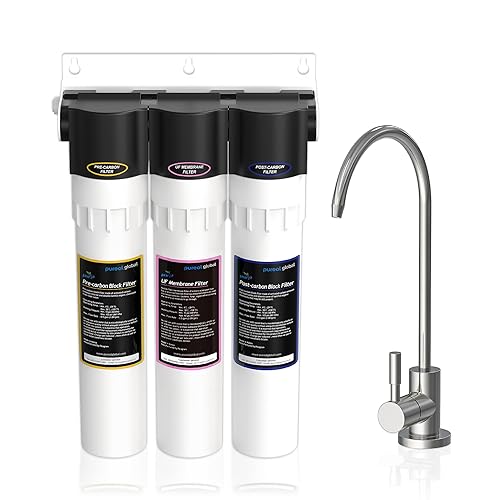 Puri-3 0.01m UF Sistema de filtración de agua debajo del fregadero PPU-1100UF, 3 etapas de 5 capas para óxido, quistes, cloro y metales pesados,