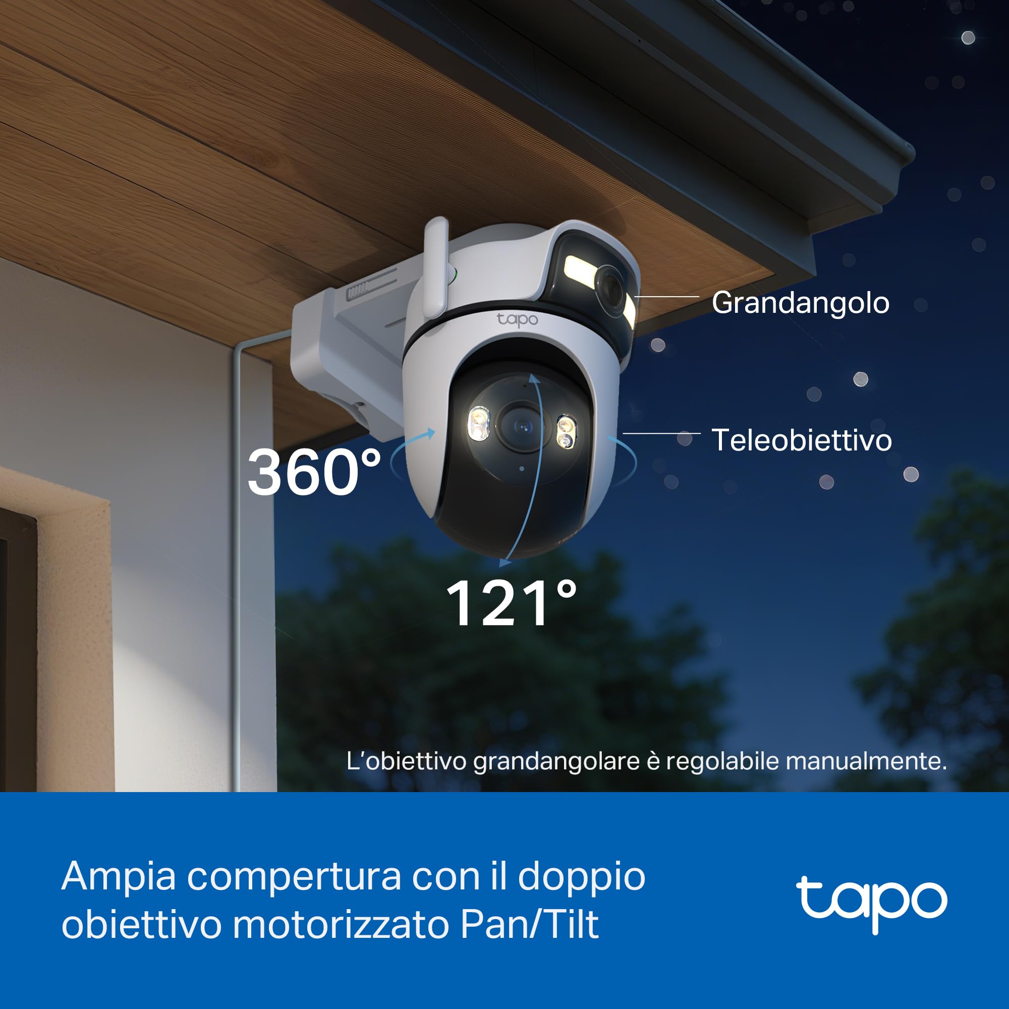 Tapo C545D 3MP+3MP Telecamera WiFi Esterno Doppio Obiettivo 360° PTZ — immagine 7 di 16