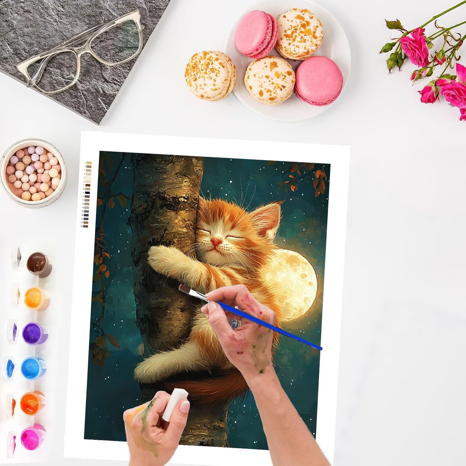 Kit de peinture par numéros pour adultes - Chat lunaire - 70x90cm v-1116
