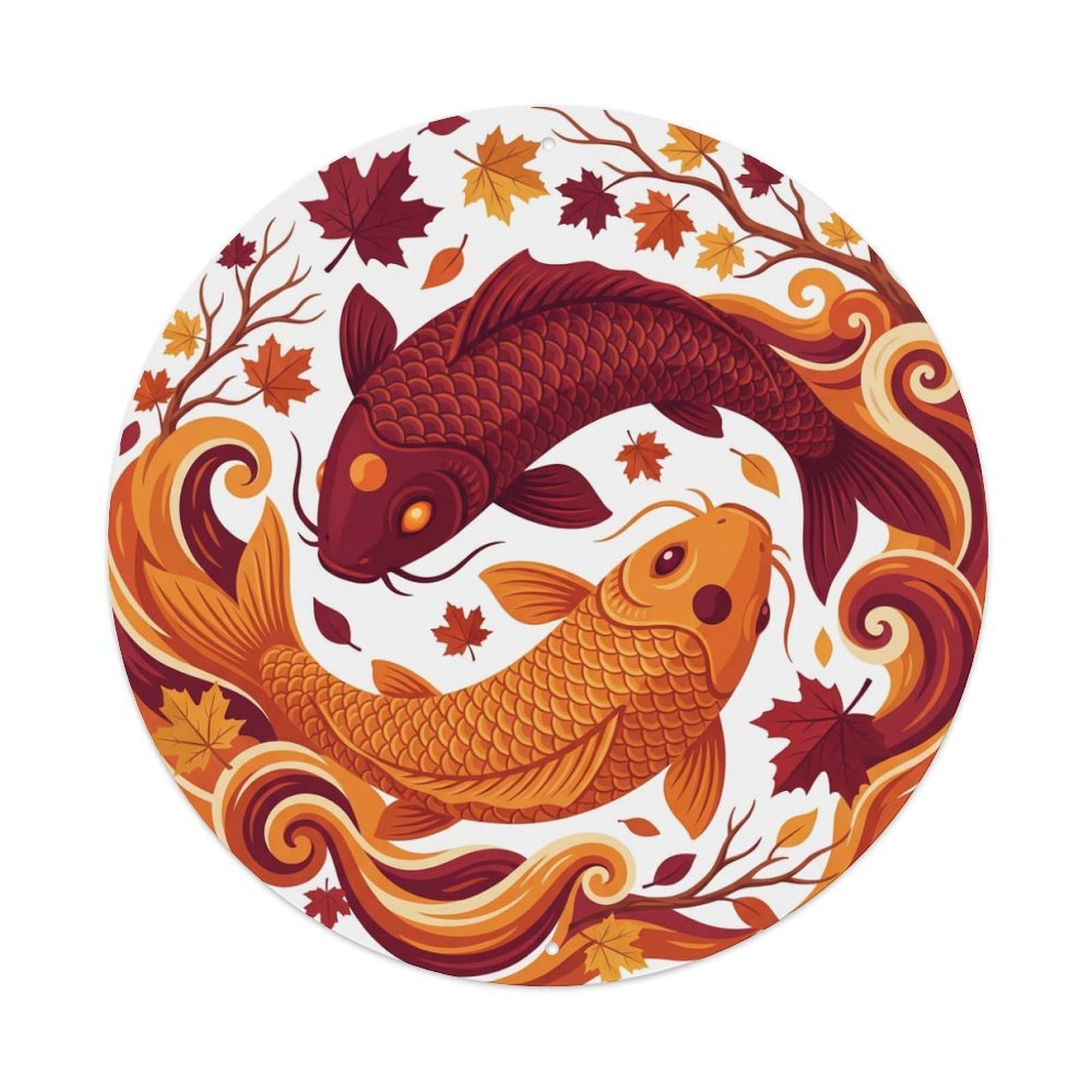 Metal Tin Sign Tai Chi Koi Fish zen japanese
