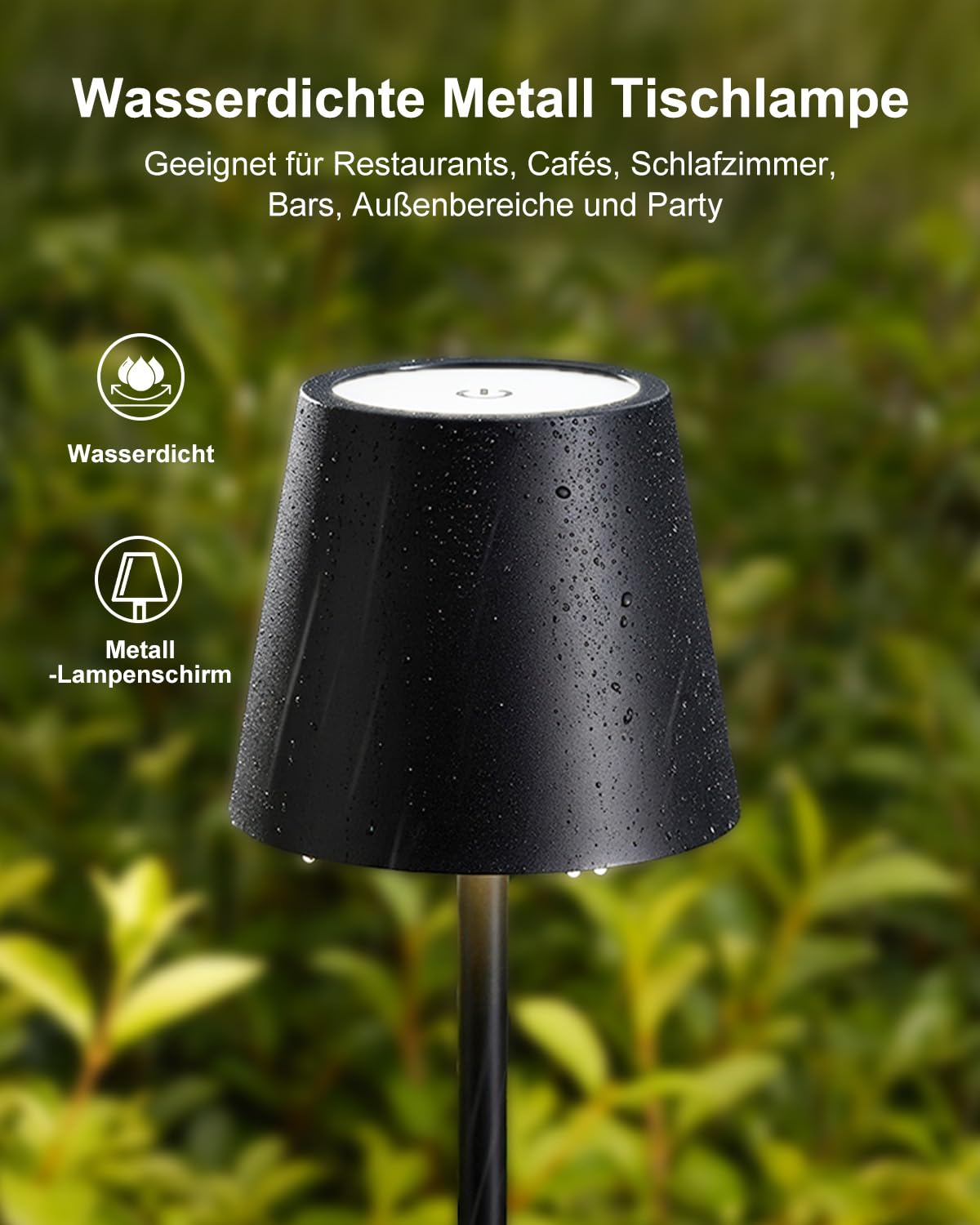Bonsery Lot de 2 lampes de table LED sans fil - 5200 mAh - En métal - Avec 3 couleurs de lumière à intensité variable - Lampe de chevet portable - Étanche - 2 hauteurs (24 cm/37,5 cm) - Pour table à