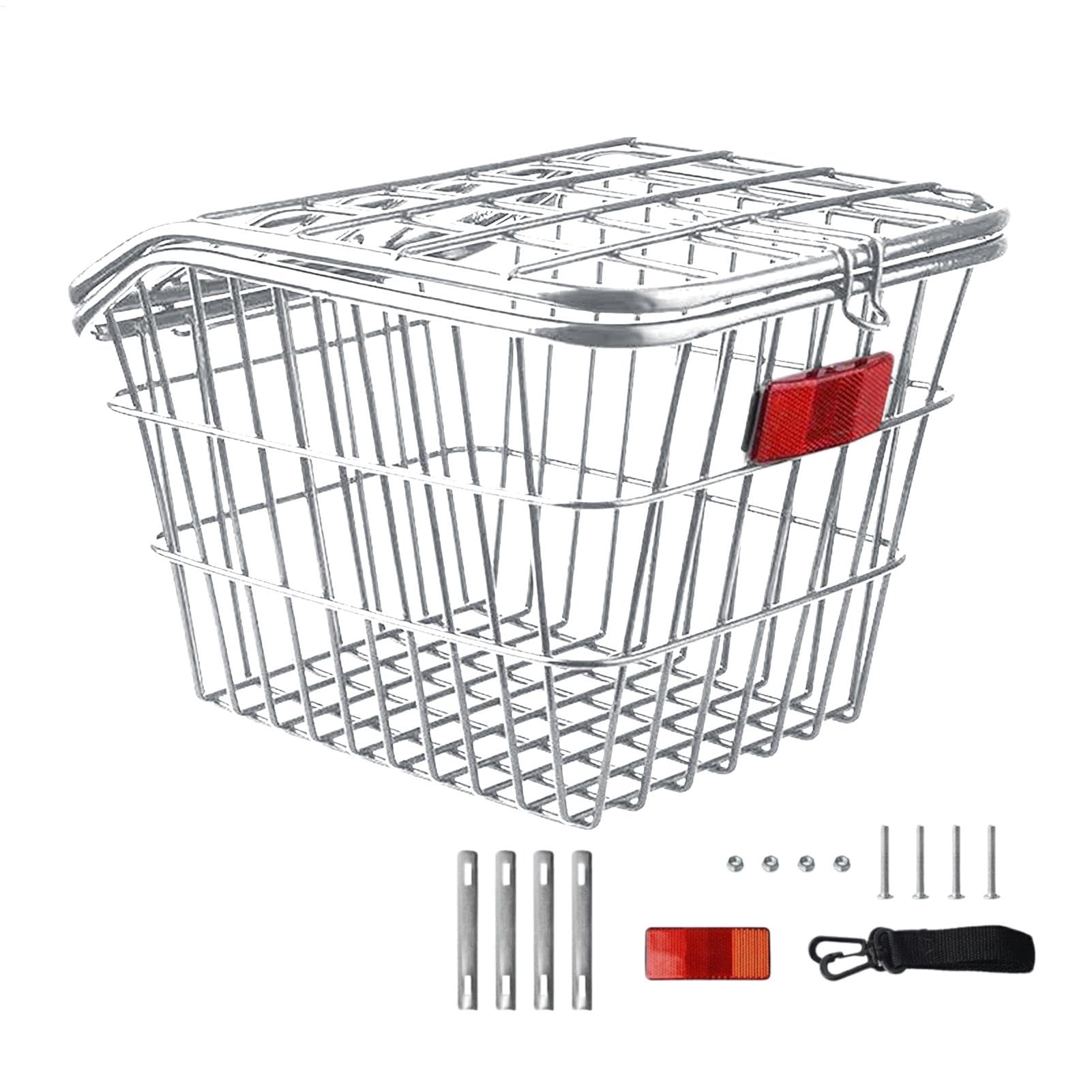 Cycling Basket, Rear Wire Bikes Basket, Cycling Wire Bikes Rear Basket, Metal Rear Basket, Frame Cycle Rear Shelf, Large Capacity Cargo Rack, Cycling Rack with Bikes Reflector for Schoolbag