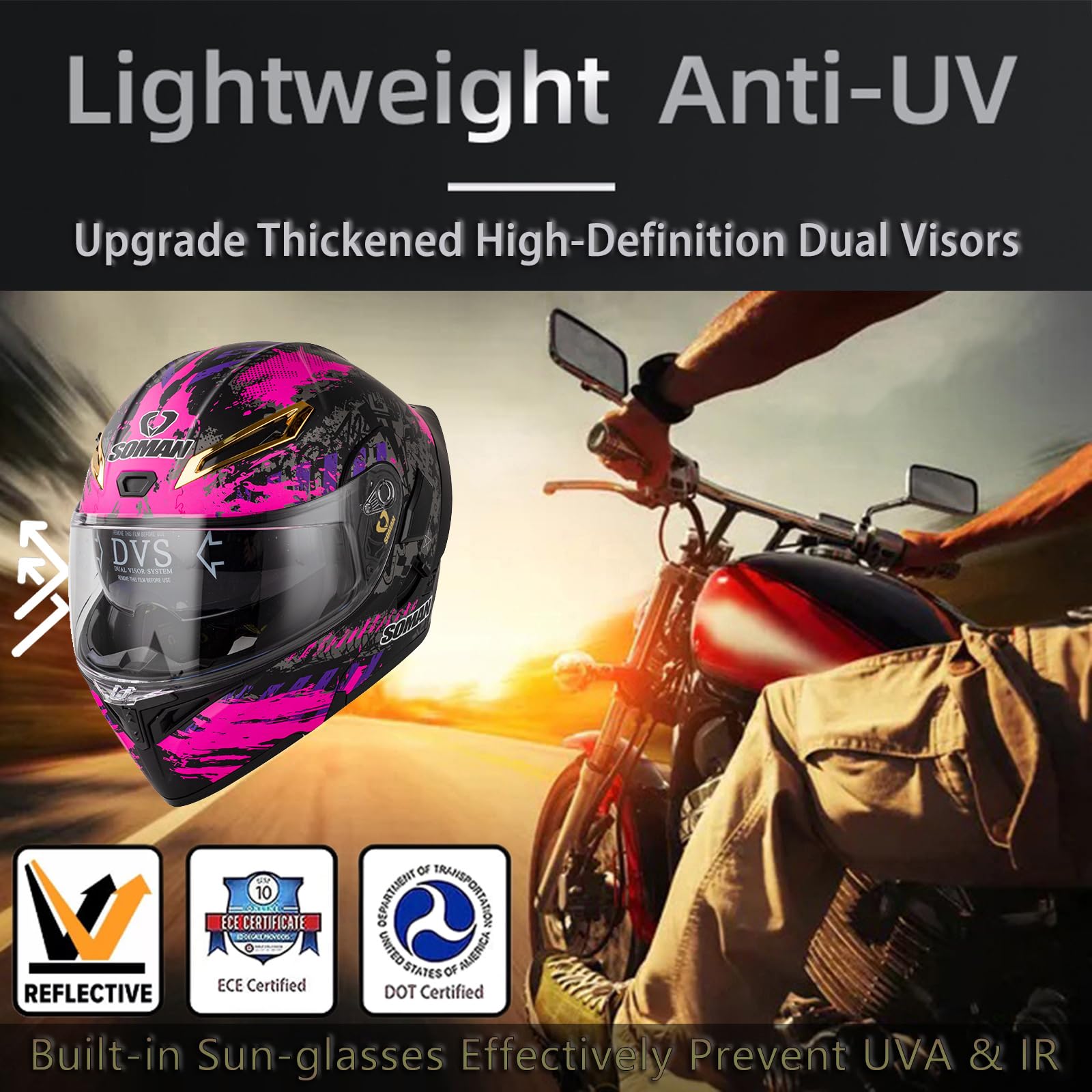 Casco Moto Integrale Apribile – Approvato DOT/ECE, Doppia Visiera Parasole, Leggero In ABS Con Sistema Di Ventilazione, Per Uomo E Donna, Tutte Le Stagioni, Taglie M A 4XL