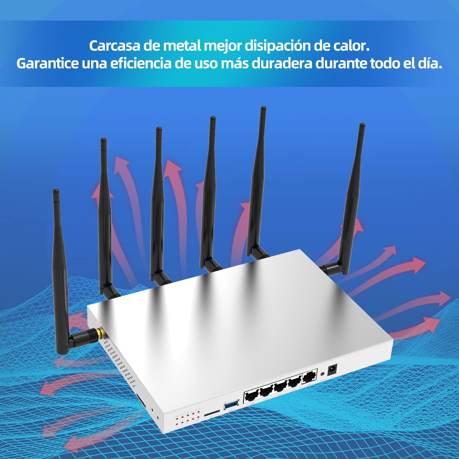 (WG3526) Routeur sans fil 4G LTE AC1200 Dual Band Cat 6 Gigabit WiFi 4G avec boîtier métallique industriel/antennes externes amovibles 6×5dBi /emplacement pour carte SIM, port USB 3.0