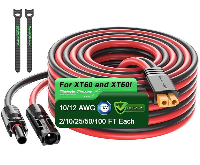 Cabo de Extensão Solar para XT60 10 AWG, Conector M-C-4 para XT60 e XT60i, 15,2 m, Bateria Power