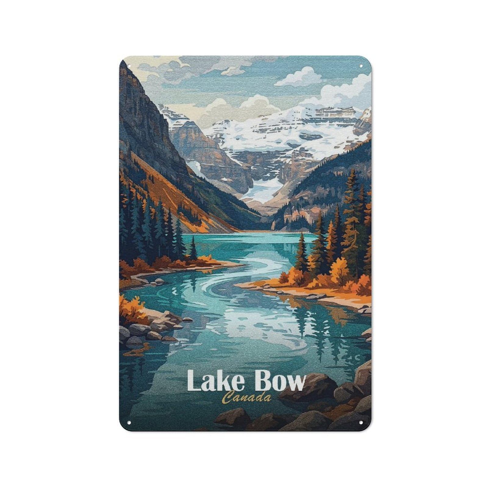 Metal Wall Plaque with Lake Bow Canada Landscape Art Design 30x20cm, Simple Retro Studio Wall Plaque for Hobby Room, Office, Lounge Or Living Room