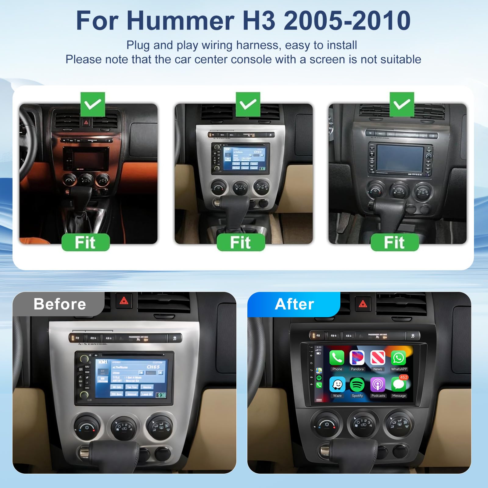 Autoradio Android 14 Double DIN 9" Pour Hummer H3 2005-2010 - CarPlay, GPS, 4G, 8Go/64Go | Écran Tactile IPS