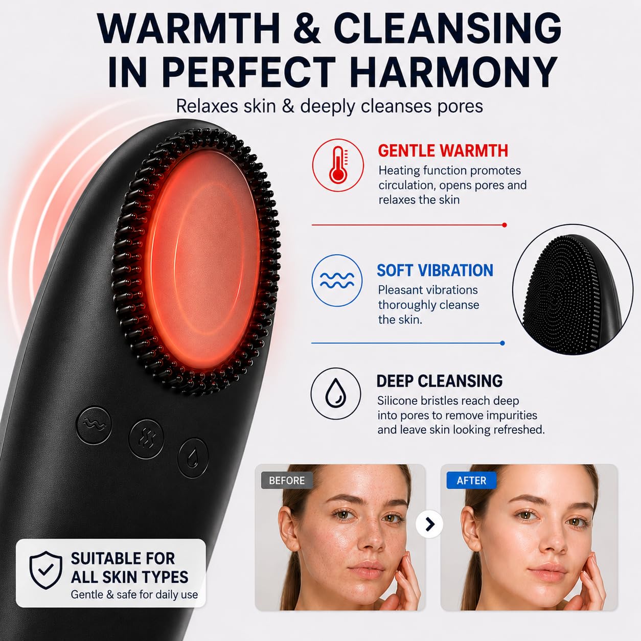 6-in-1 Facial Massager & Cleansing Brush, Electric Face and Neck Massager with 4 Interchangeable Heads, Rechargeable Skincare Device for Facial Massage, Deep Cleansing & Daily Care