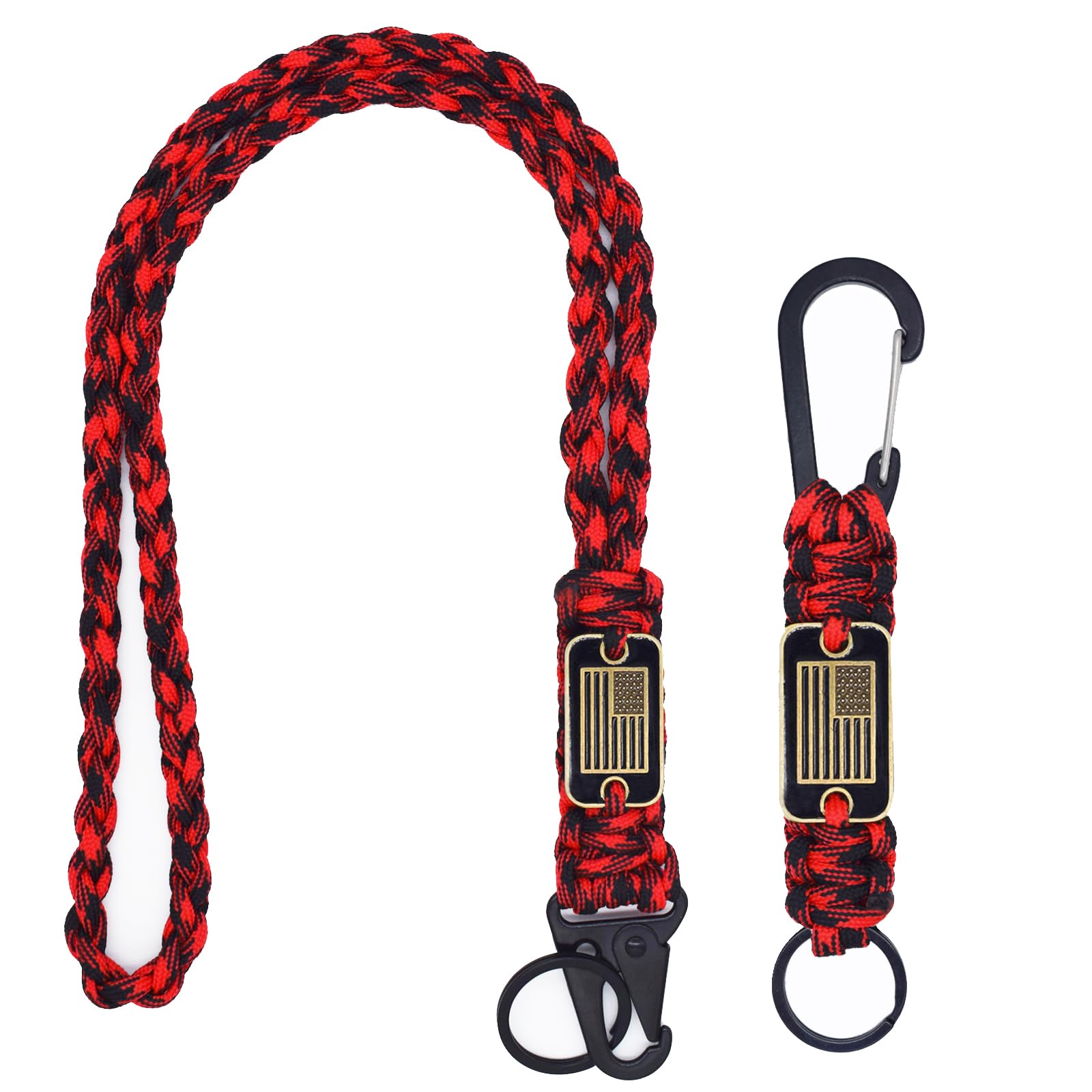 2 Pcs Heavy Duty Braided Paracord Lanyard Keychain with USA Flag, Parachute Rope Necklace Keychains, Braided Strong Lanyard for Outdoor Activities, Camera, Keys, Whistle, Traveling-image-10