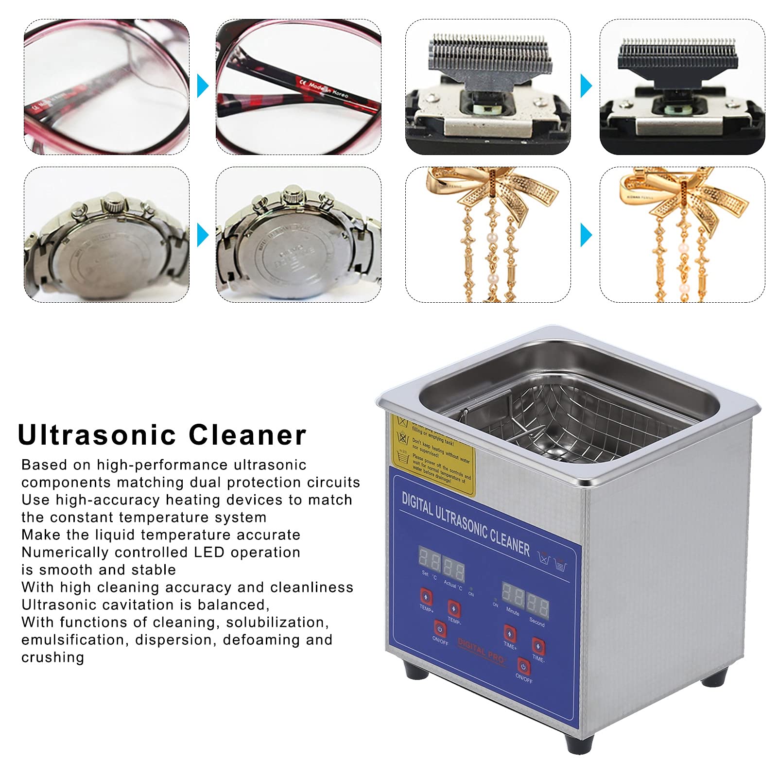 Limpiador Ultrasónico, MH-009S 1.3L 40kHz con Temporizador de Calentamiento
