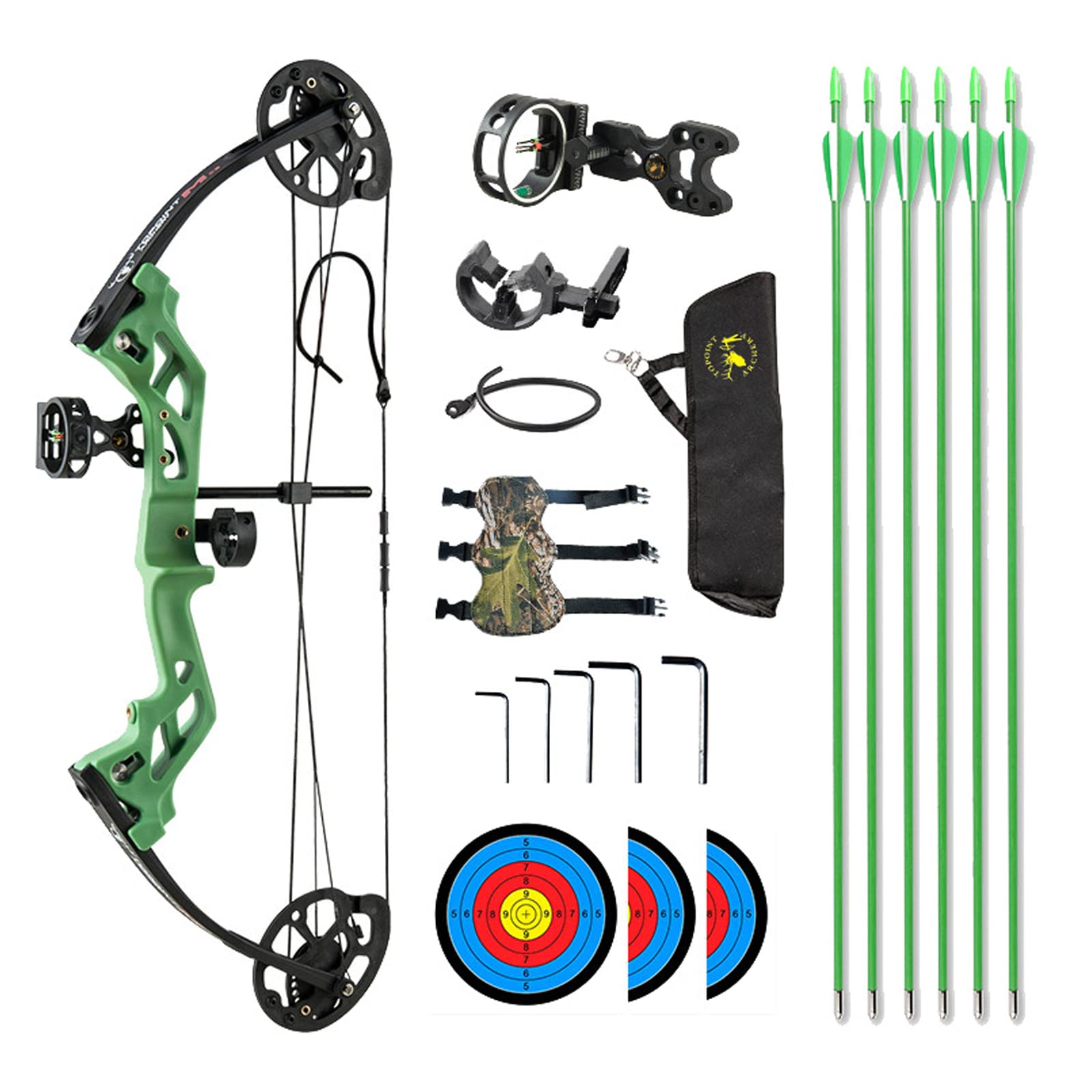 Youth Compound Bow Package Archery Compound Bow Set 17”-27” Draw Length, 10-30 Lbs Draw Weight, 260 fps for Kids Youth and Beginner Hunting Shooting (Green)