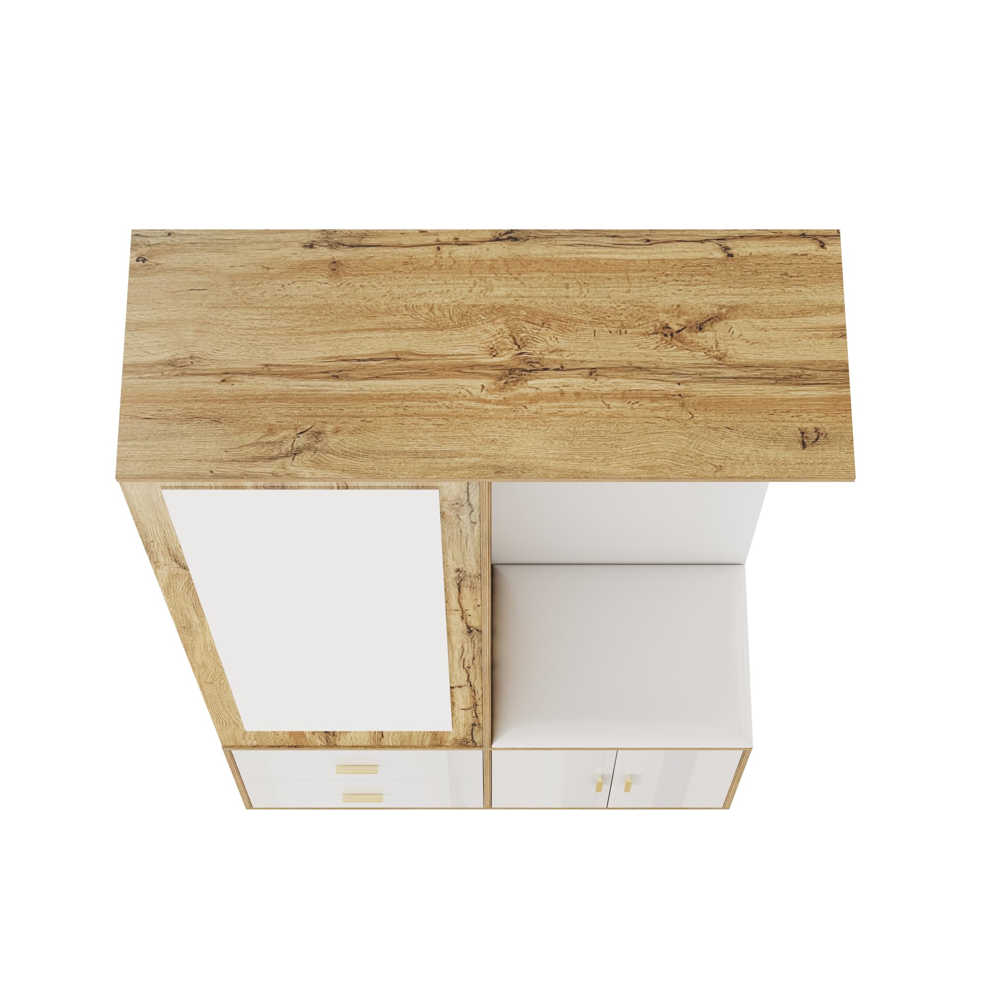 Elegante juego de perchero en colores blanco y madera con espejo, zapatero, zapatero con gancho y barra extensible (color blanco y madera)