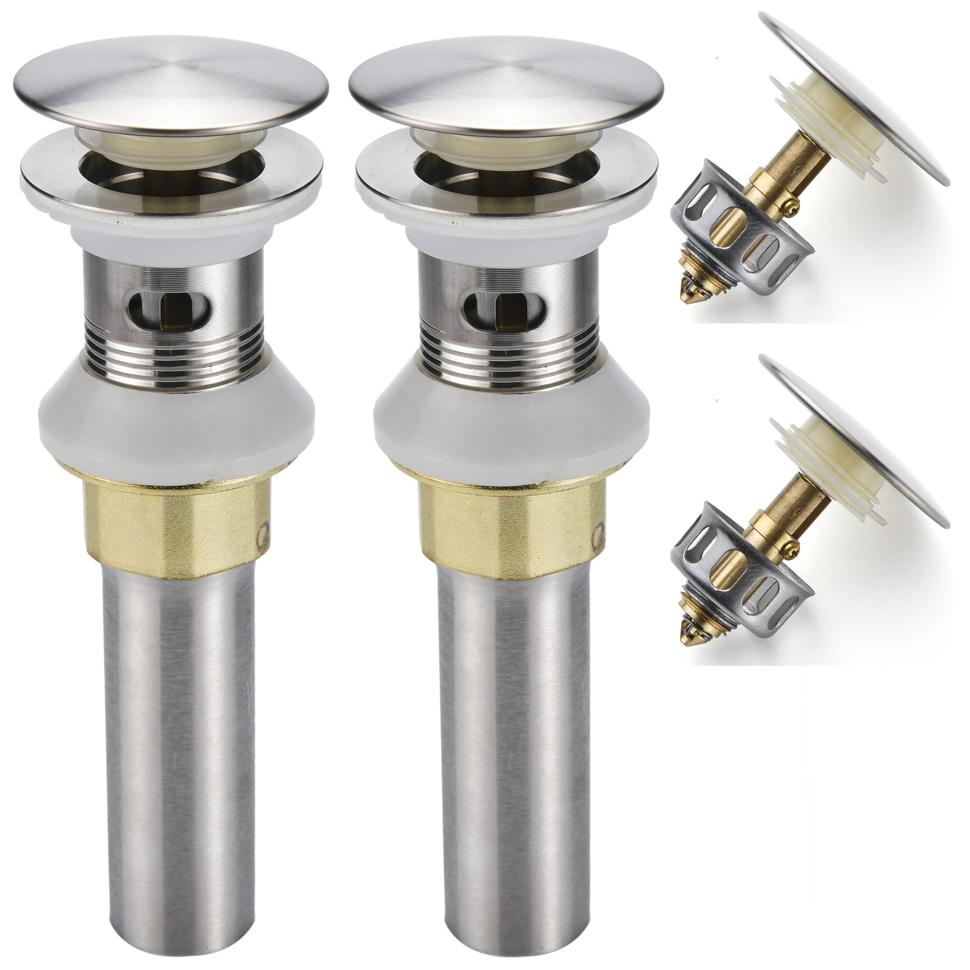 Rockgoya Bathroom Sink Drain,2 Pack Drain Stopper Bathroom Sink with Overflow,Pop Up Drain ...