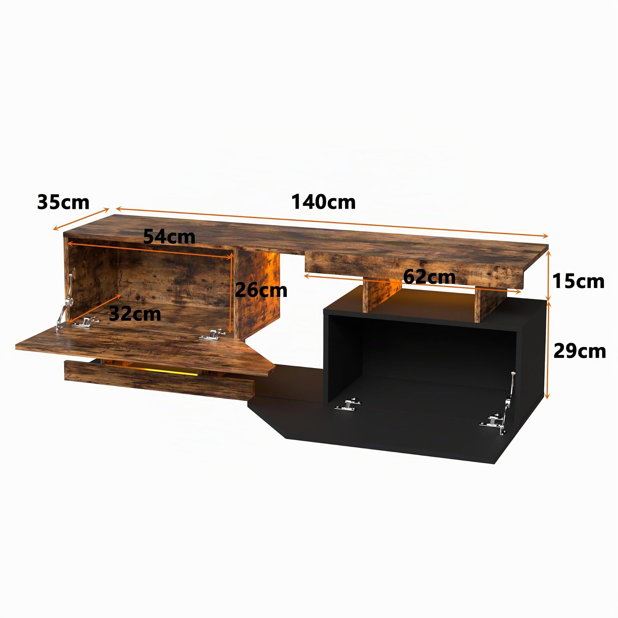 Meuble TV pour Télévision jusqu'à 65 Pouces Banc TV LED Armoire de Télévision avec ouverture sans poignée 2 volets/portes Meuble Télé de Salon Lowboard pour Téléviseur Salon, Salle à Manger, Chambre