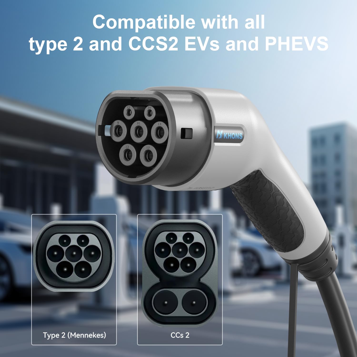 Cavo Ricarica Auto Elettrica Tipo 2, modalità 3 / 32A / 7.4 KW / 1 Fase / 5 Metri, Cavo Tipo 2 di Ricarica Compatibili con Quasi Tutte Auto Elettriche e Ibride（Bianco）