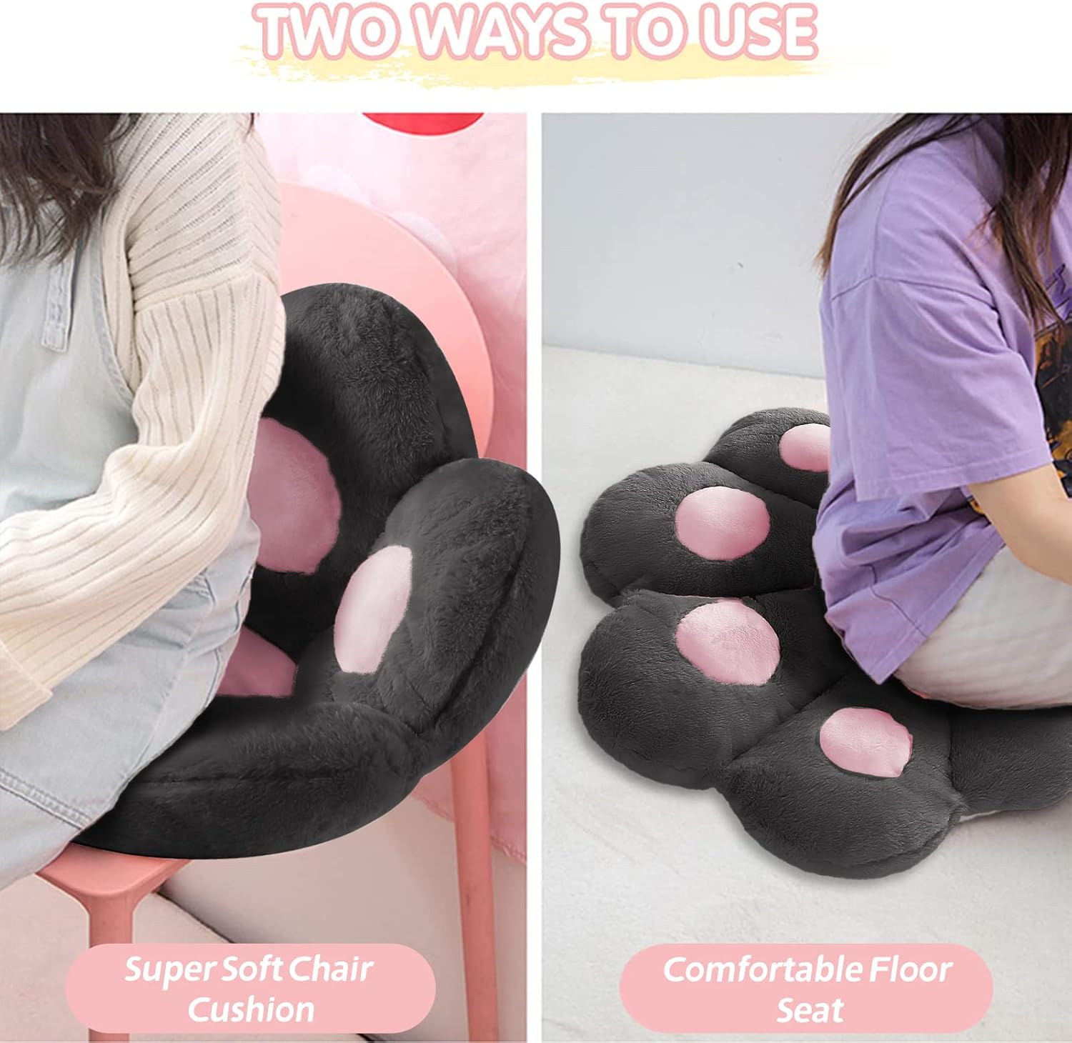 Ditucu Cat Paw Cushion Kawaii Chair Cushions 31.4 x 27.5 inch Cute Stuff Seat Pad Comfy Lazy Sofa Office Floor Pillow for Gaming Chairs Room Decor Black