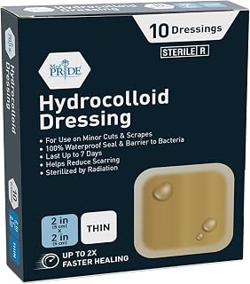 MED PRIDE Hydrocolloid Dressing 2x2 Inch Sterile Adhesive Patches for Acne, Blisters, Ulcers, Wounds (10 Pack)