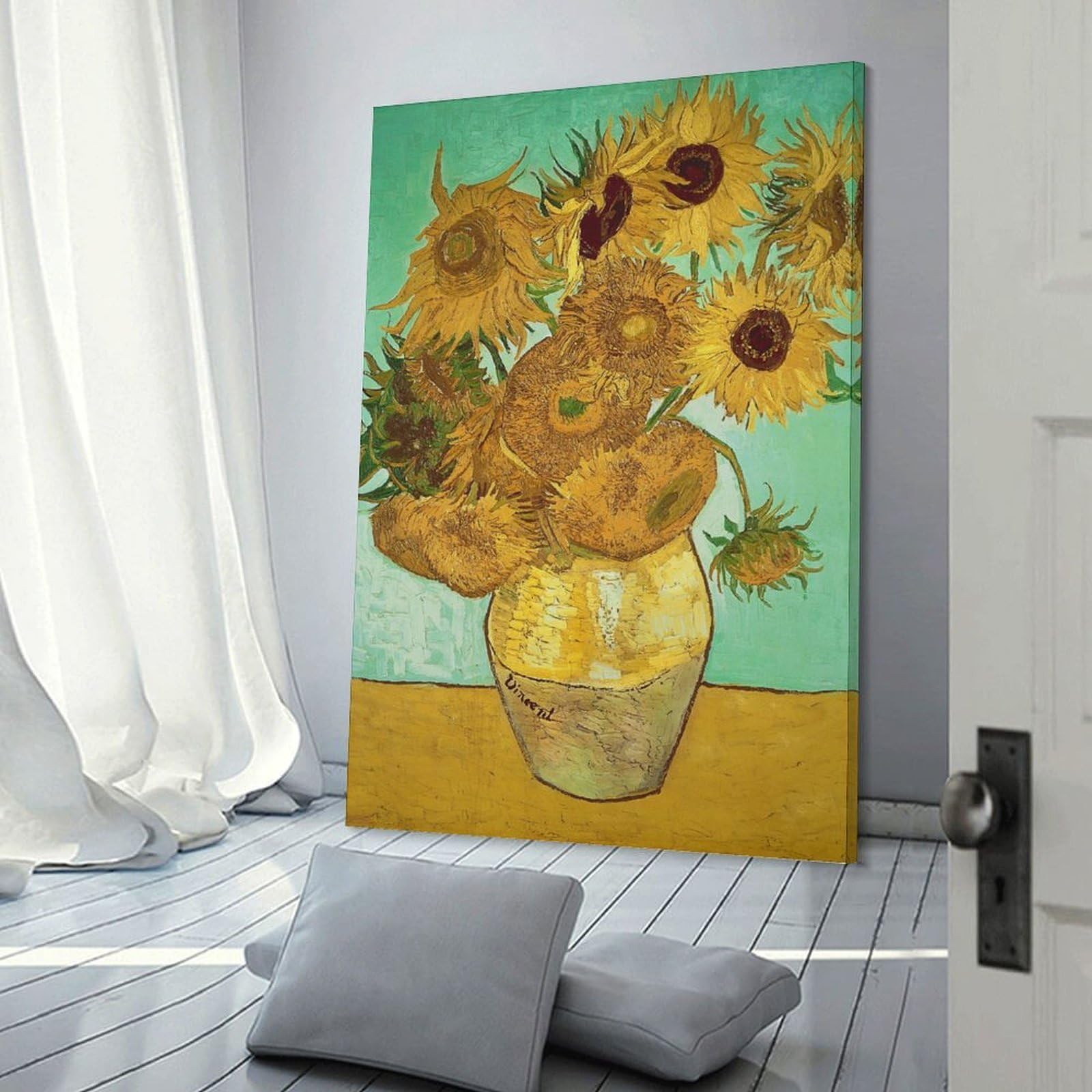 Junmoney Canvas Wall Decor Sunflowers in Vase, 24x36inch(60x90cm), for Home Lounge, Bedroom Or Reading Nook, Eye Catching Artwork for Blank Walls