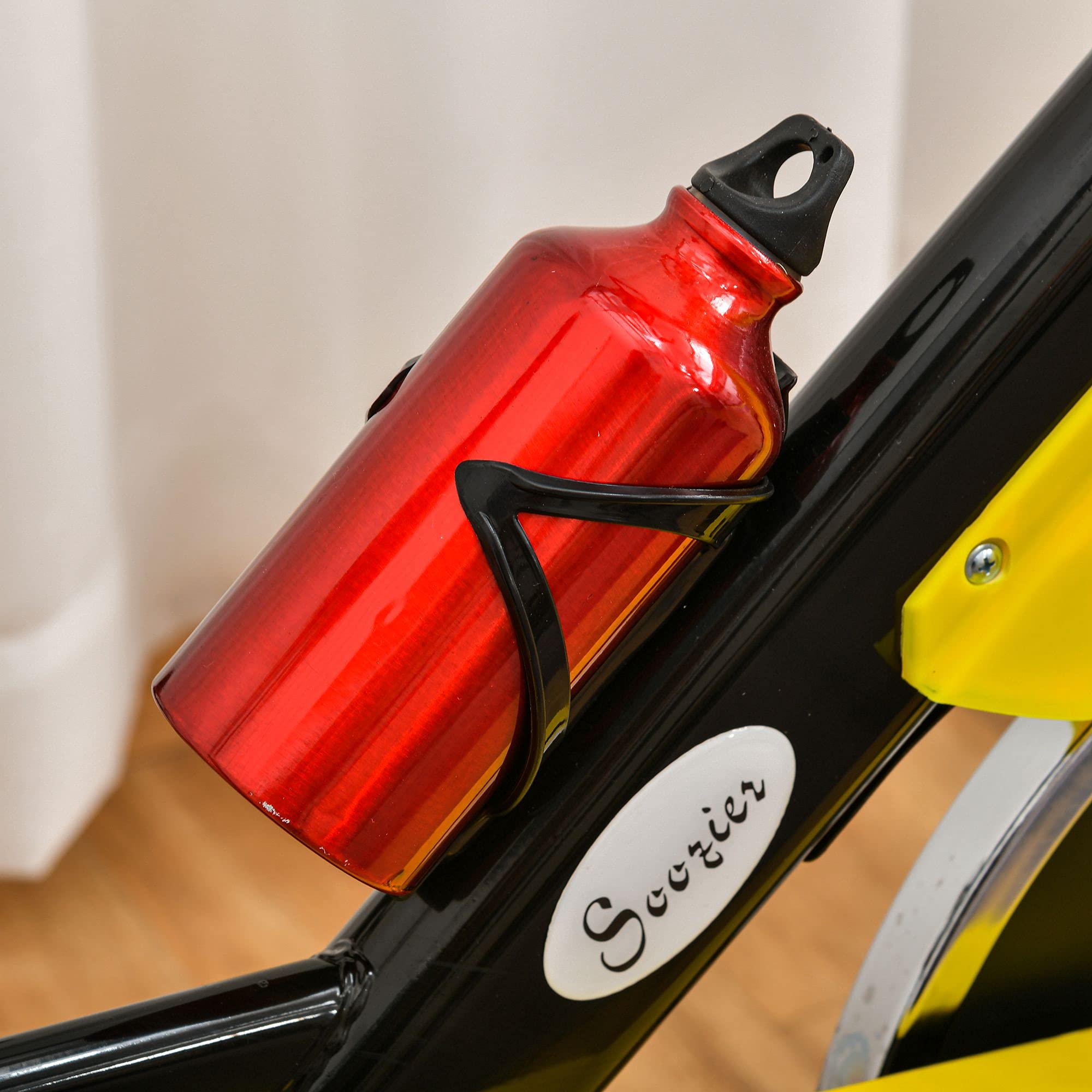 HOMCOM Bicicleta Estática con Resistencia Regulable Amarillo y Negro | Bicicleta de Fitness, Bici Estática, Pantalla LCD, Manillar, Ruedas, Asiento Ajustable, Soporte de Tableta para Gimnasio Casa