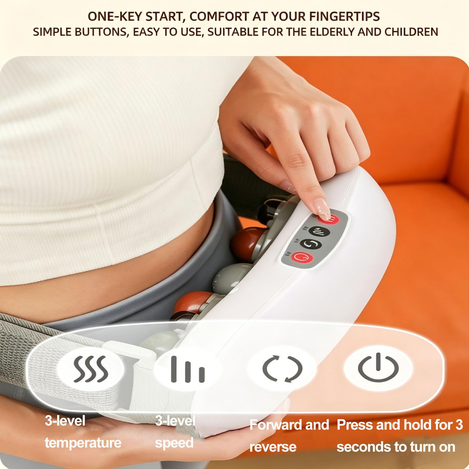 Masajeador abdominal eléctrico con amasamiento, 12 cabezales magnéticos, 3 niveles de calor y 3 velocidades para aliviar el vientre, la espalda y el cuello, instrumento de masaje portátil