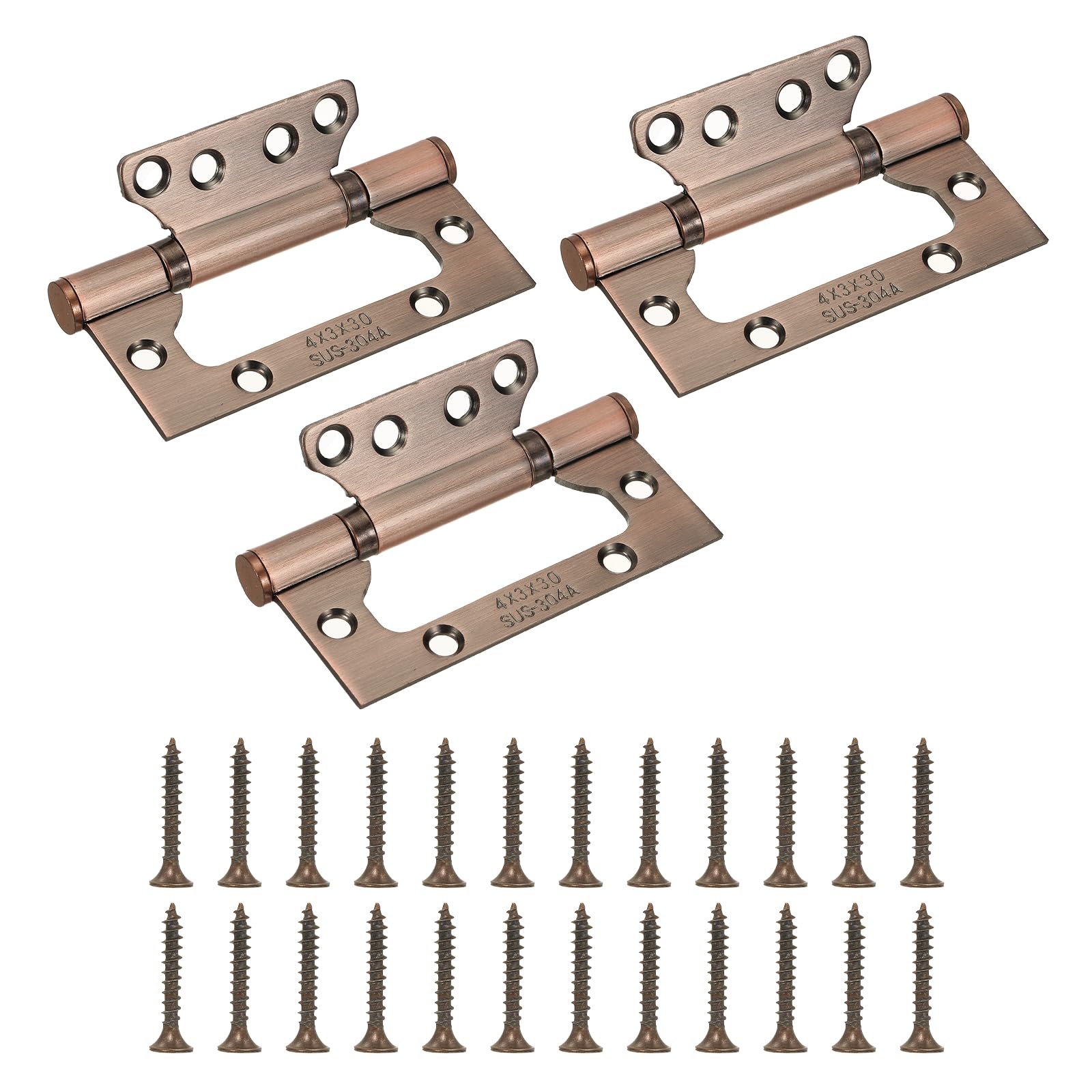 sourcing map 3Pcs Non Mortise Door Hinges, 4" x 2" Stainless Steel Hinges with Mounting Screws, Ball Bearing Door Hinges for Interior and Exterior Doors, Wood and Metal Doors, Copper