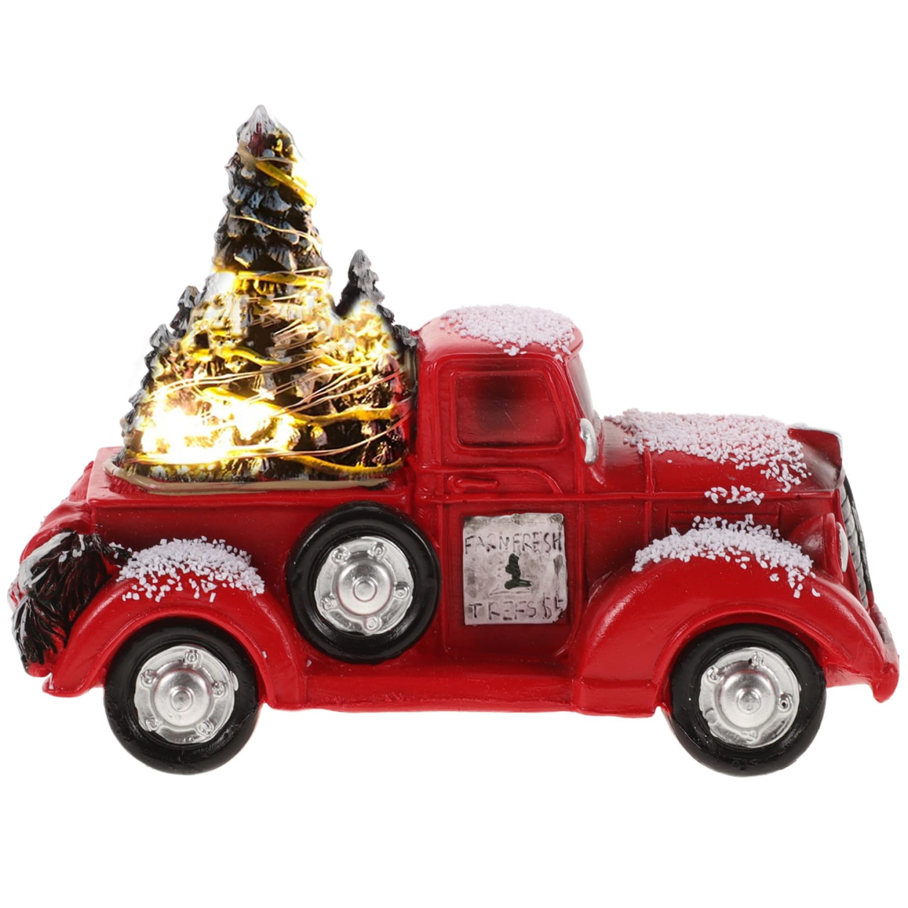 Camion rouge décoratif de Noël avec arbre éclairé idée cadeau vintage