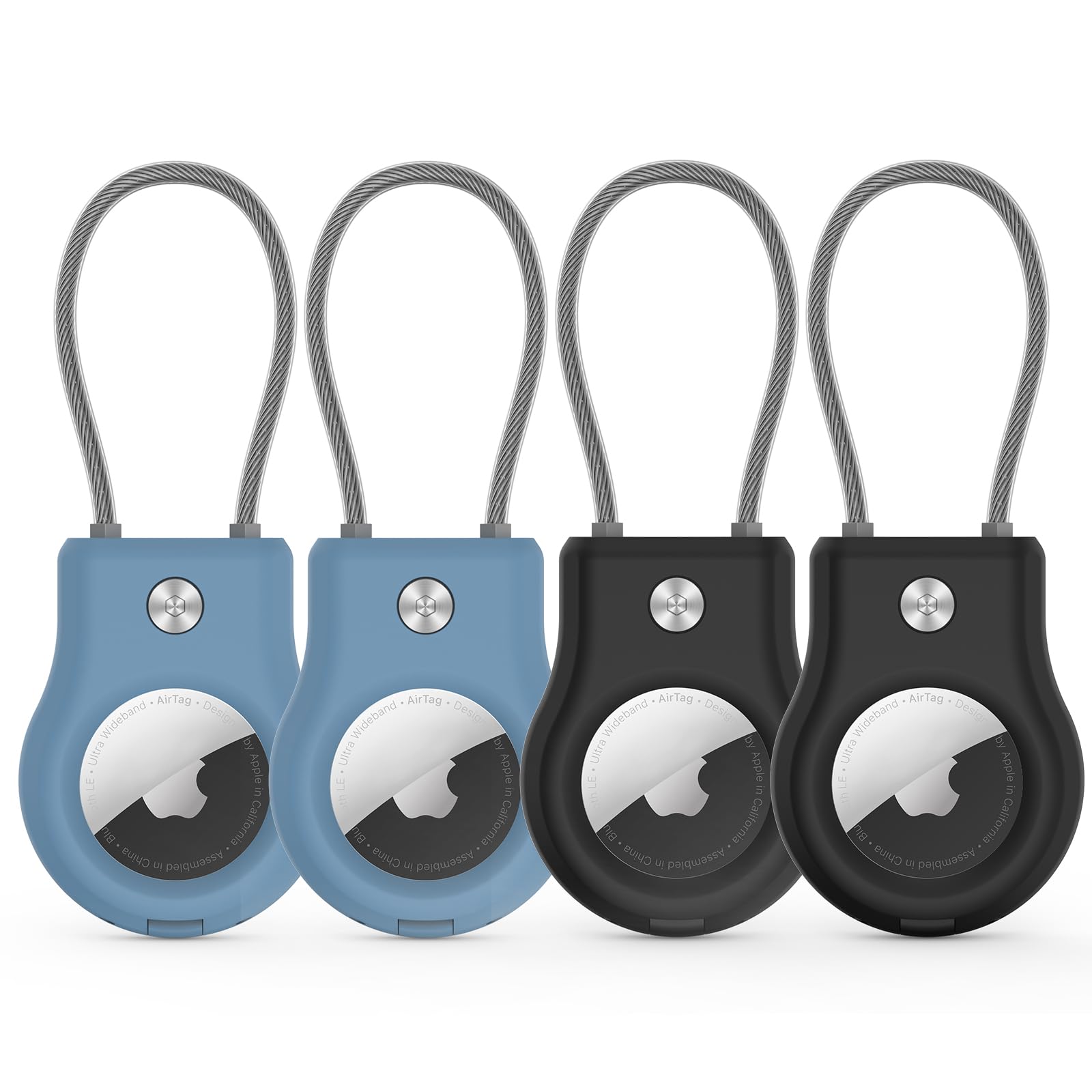 AirTag Keychain Holder - (4 Pack) Airtag Lock Case with Wire Cable Compatible with Apple AirTags,Ultra Durable Anti-Lost Protective Case with Keyring