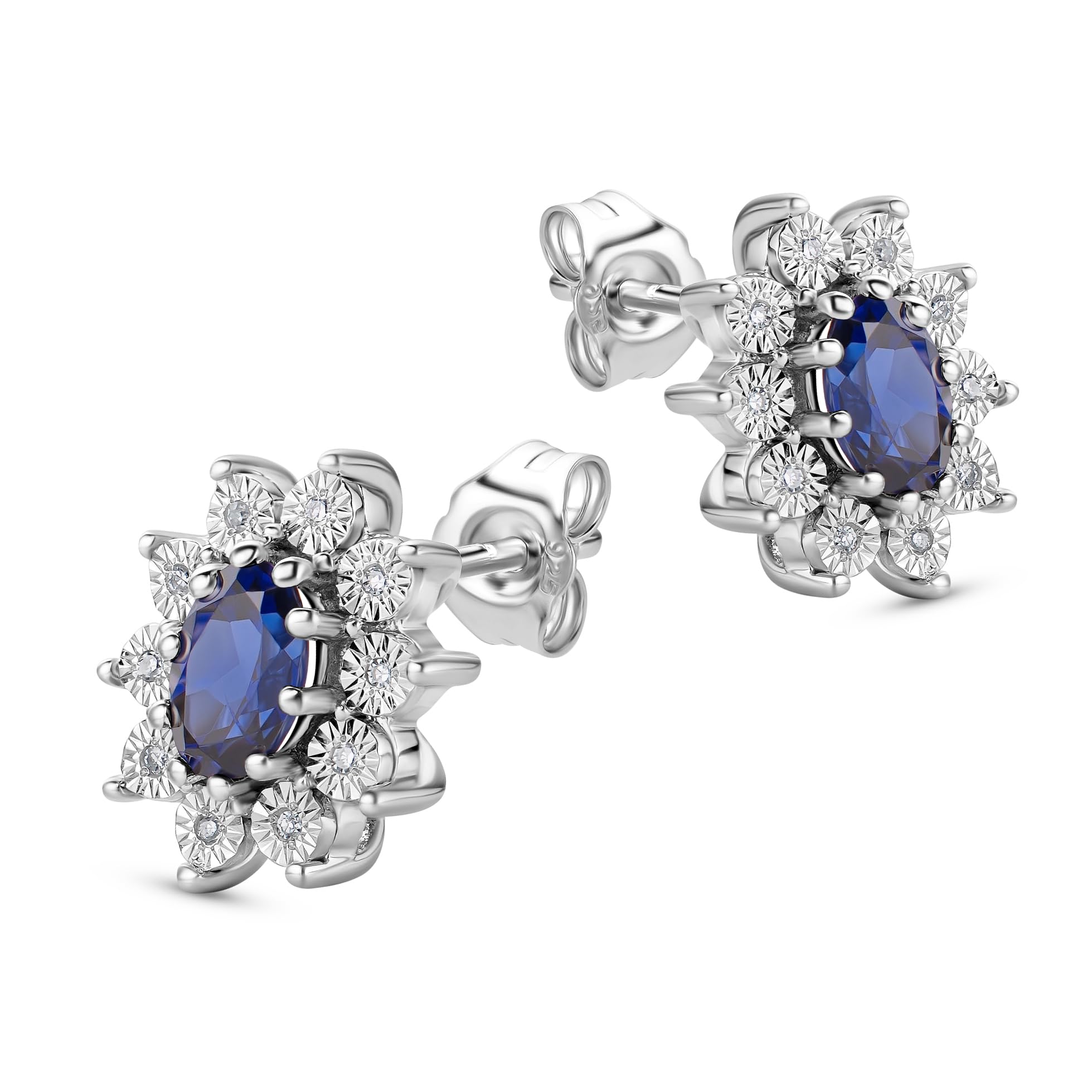 Miore Pendientes de mujer con zafiros y diamantes naturales en plata de ley 925, Kate Middleton Pendiente de zafiro hipoalergénico en el lóbulo. Cierre de espárrago y mariposa.