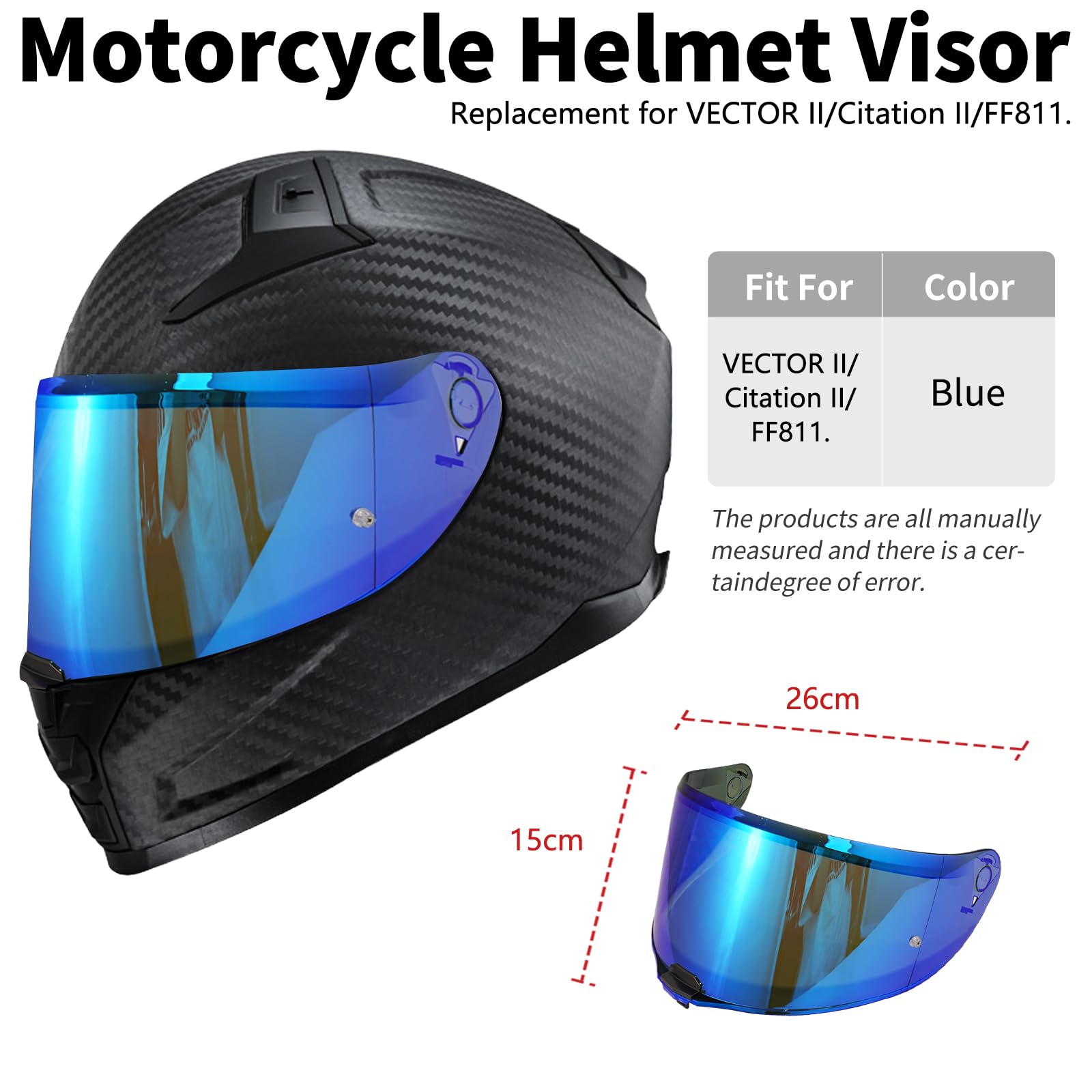 Helmvisier für FF811/VECTOR II/Citation II,Motorradhelm Visier,Motorrad Vollgesichtshelm Windschutzscheibe Schutzhülle Ersatz (Chromblau)