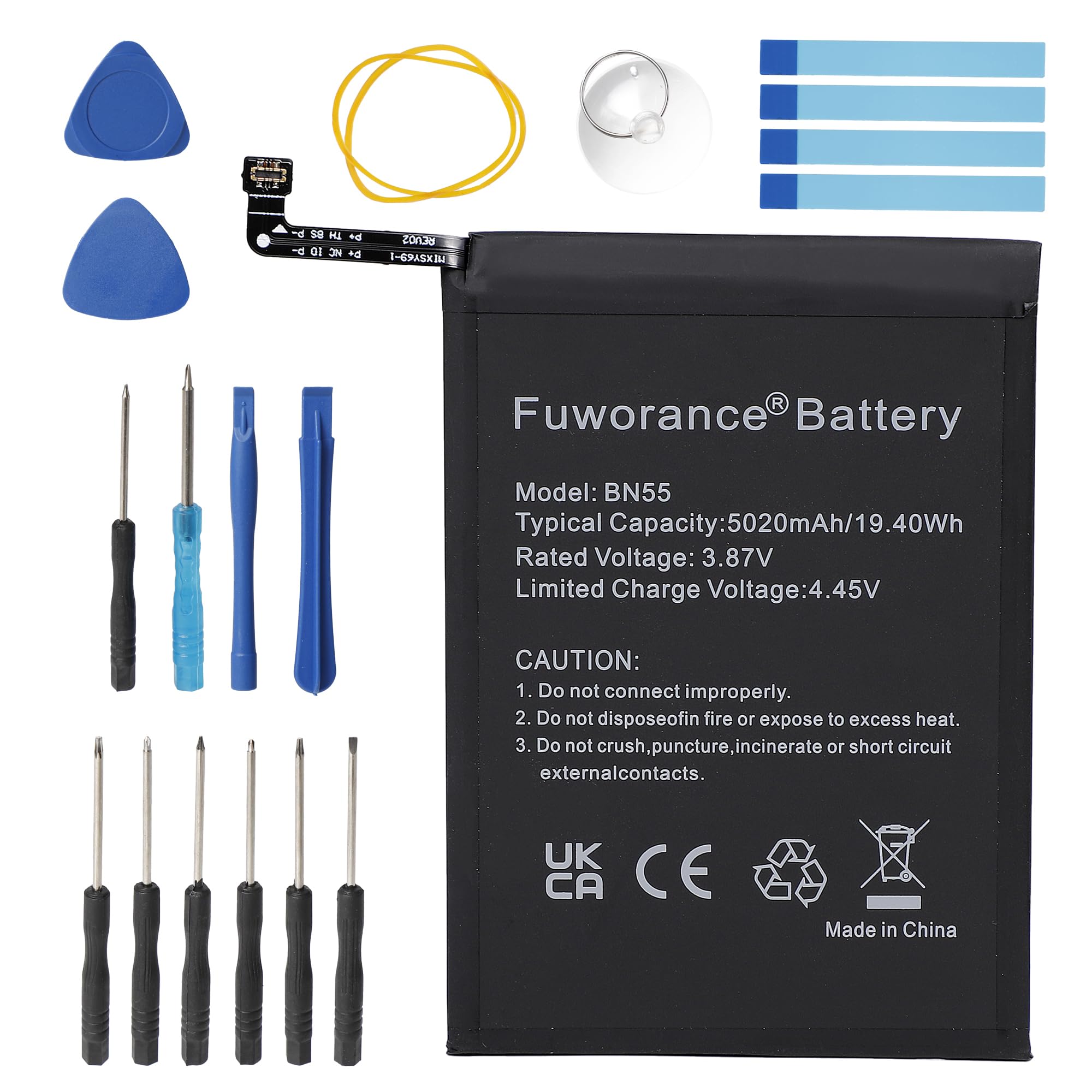 Batería para Xiaomi Redmi Note 9S M2003J6A1G (5020 mAh, 3,87 V, BN55 V) | Batería móvil li-ion de repuesto recargable de gran capacidad con kit de herramientas