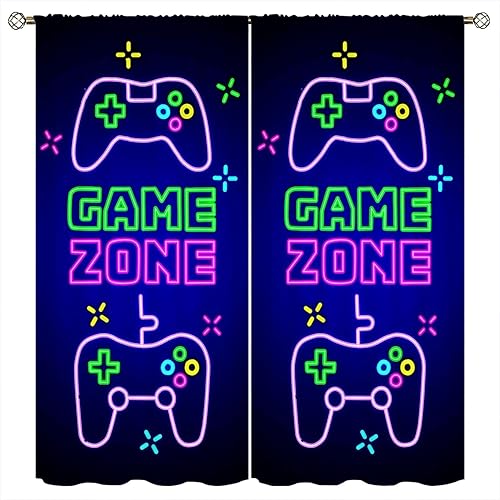 Paneles de cortina para ventana de juegos con bolsillo para barra para adolescentes niños dormitorio videojuegos dormitorio cortinas opacas con