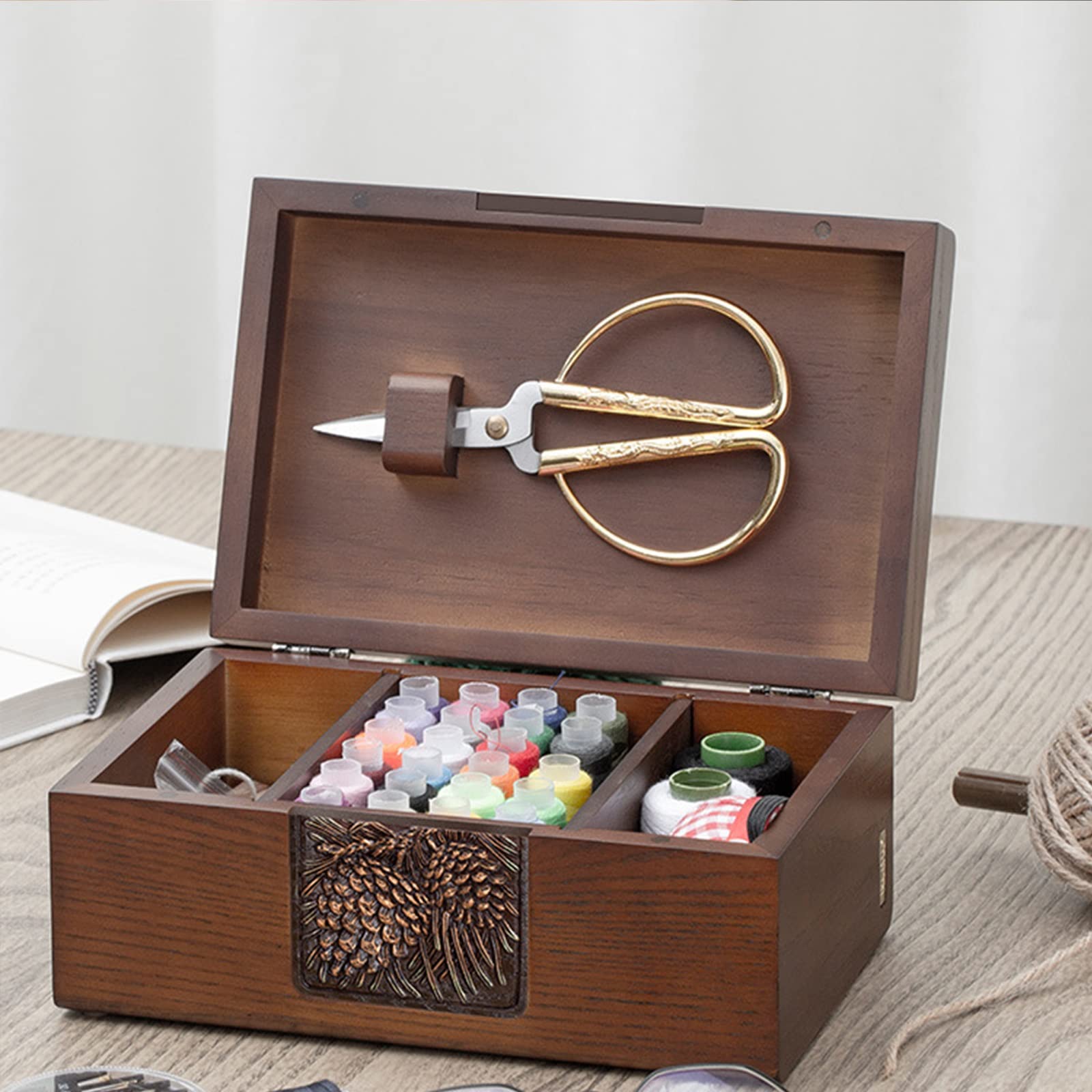 Cestas De Costura Grandes De Madera, Caja De Costura Expandible Clásica, Cesta De Almacenamiento, Asa De Transporte Fácil, Caja De Kit De Costura, Cesta Con Compartimento (21,5 X 9,4 X 13,7 Cm)