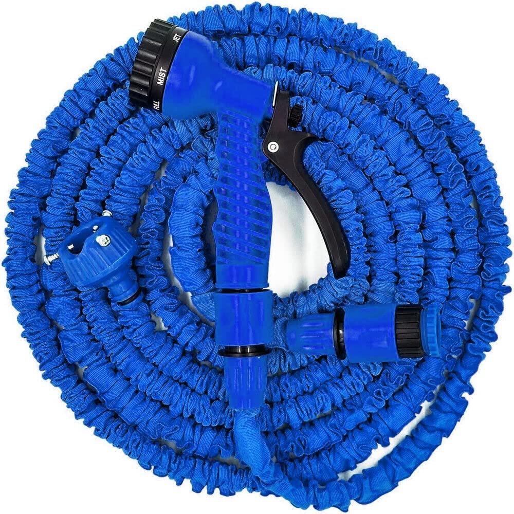 50FT and 100FT Garden Hose Pipe EZ Expandable Garden Water Hose Pipe with Nozzle and 8 Function Spray Gun Fitting Anti-Leakage Kink Free Flexible Lightweight Extra Strength Garden Hose (Blue, 50FT)